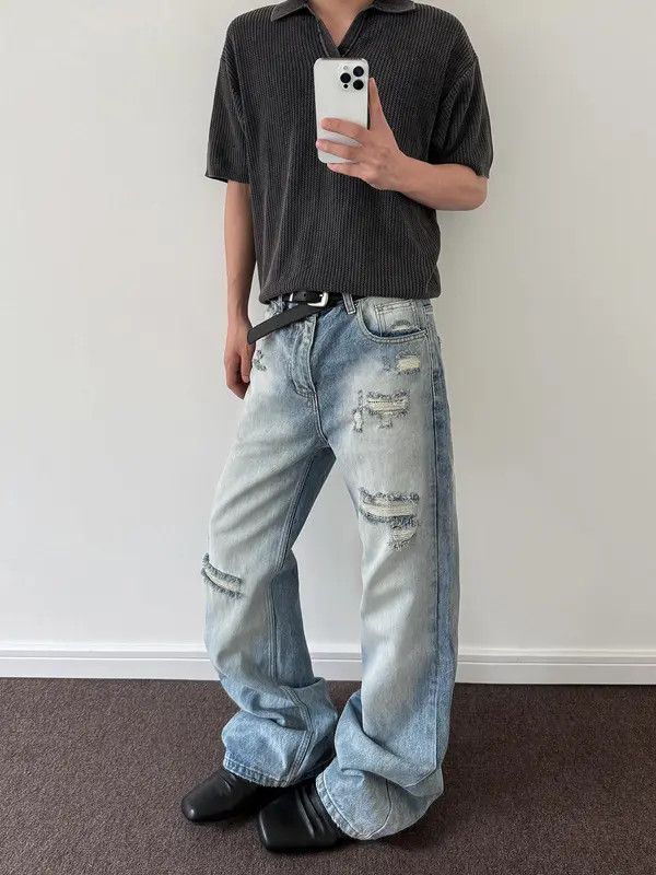 Jean VIBE Stylish Distressed Wide-Leg Jeans Size US 32 / EU 48 - 3 Thumbnail