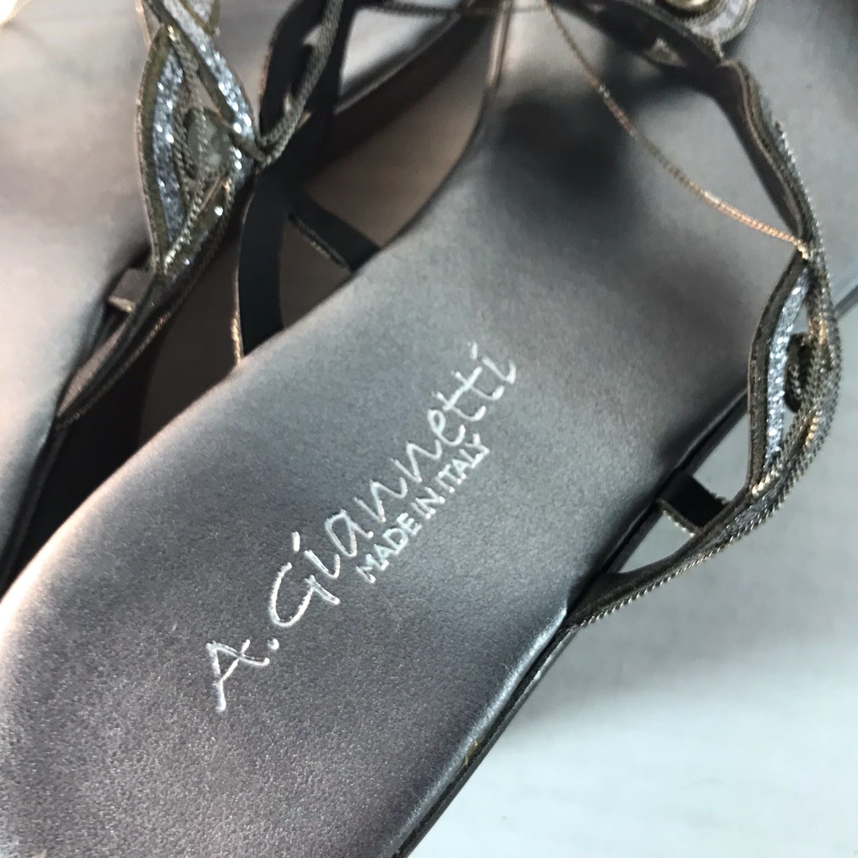 Vintage A. Gianetti Silver Wedge Slides Womens Size 7.5 Synthetic Dressy Sandal Italy Size US 7.5 / IT 37.5 - 3 Thumbnail