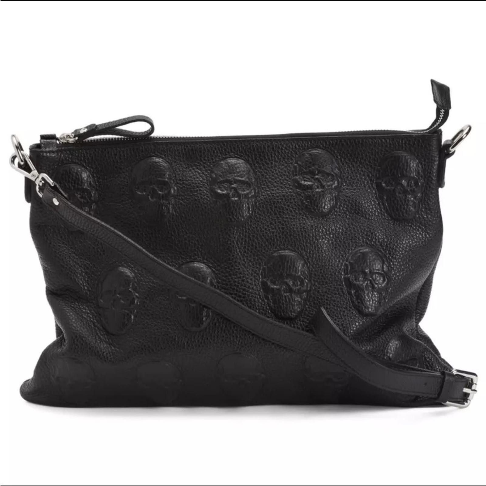 Designer IO Pelle Black Skull Embossed Crossbody Bag NWT Size ONE SIZE - 2 Thumbnail