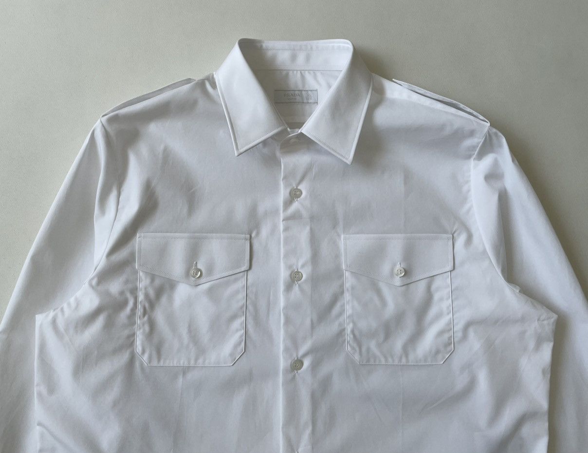 Prada S/S 24 White Cotton Officer Utility Shirt Size US L / EU 52-54 / 3 - 2 Thumbnail