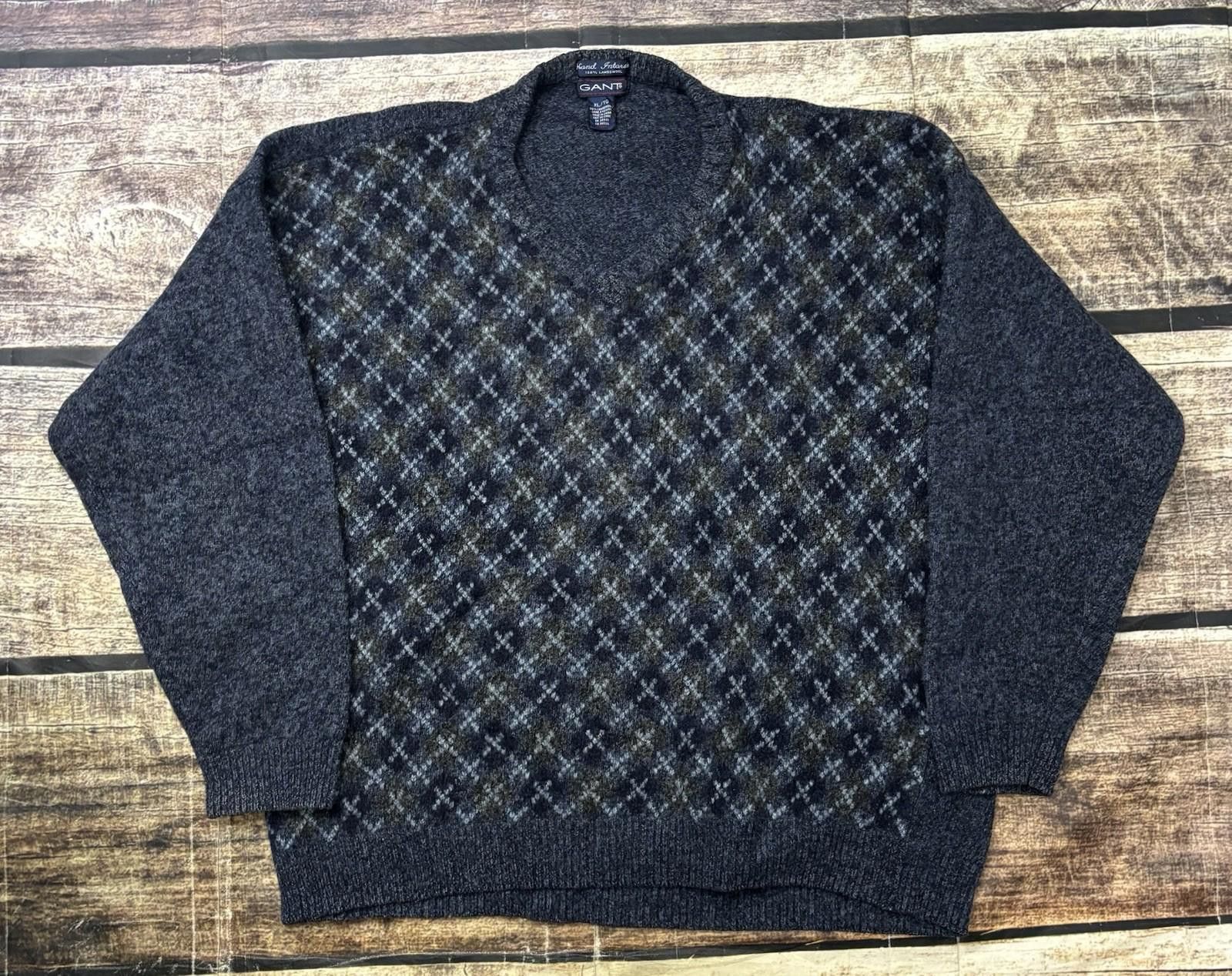 Gant VTG Gant Sweater Mens L Lambswool Hand Intarsia Geometric Size US L / EU 52-54 / 3 - 1 Thumbnail