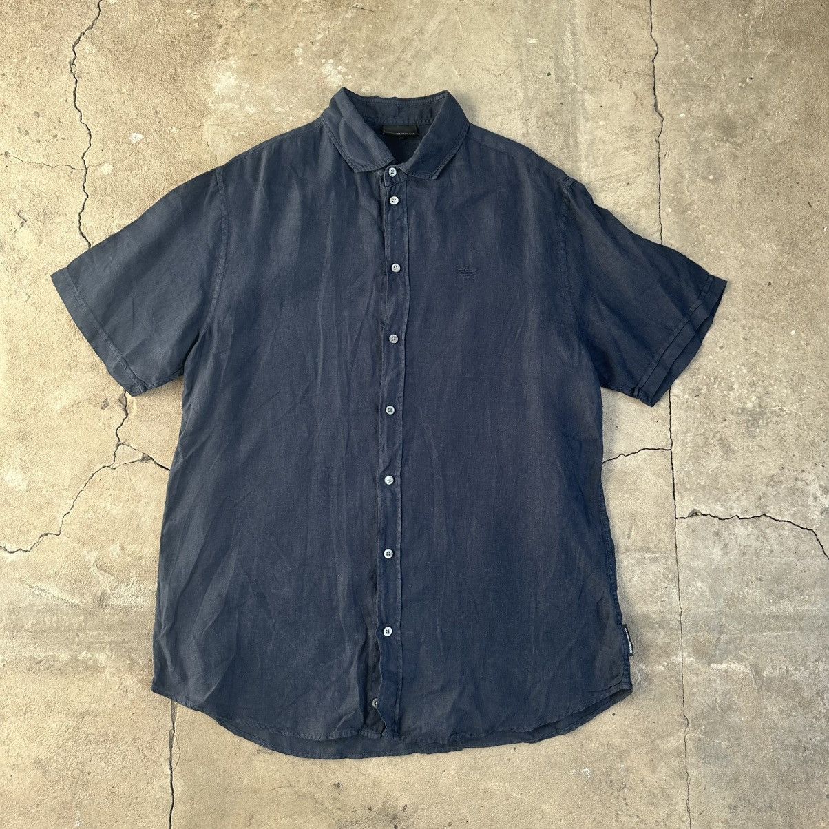 Navy Emporio Armani Short Sleeve Shirt lined +cotton