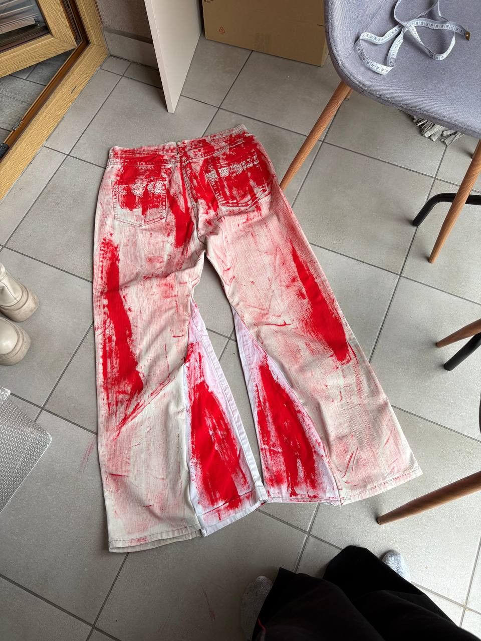 Japanese Brand rare handmade painted wide flare streetwear jeans Size US 36 / EU 52 - 4 Thumbnail