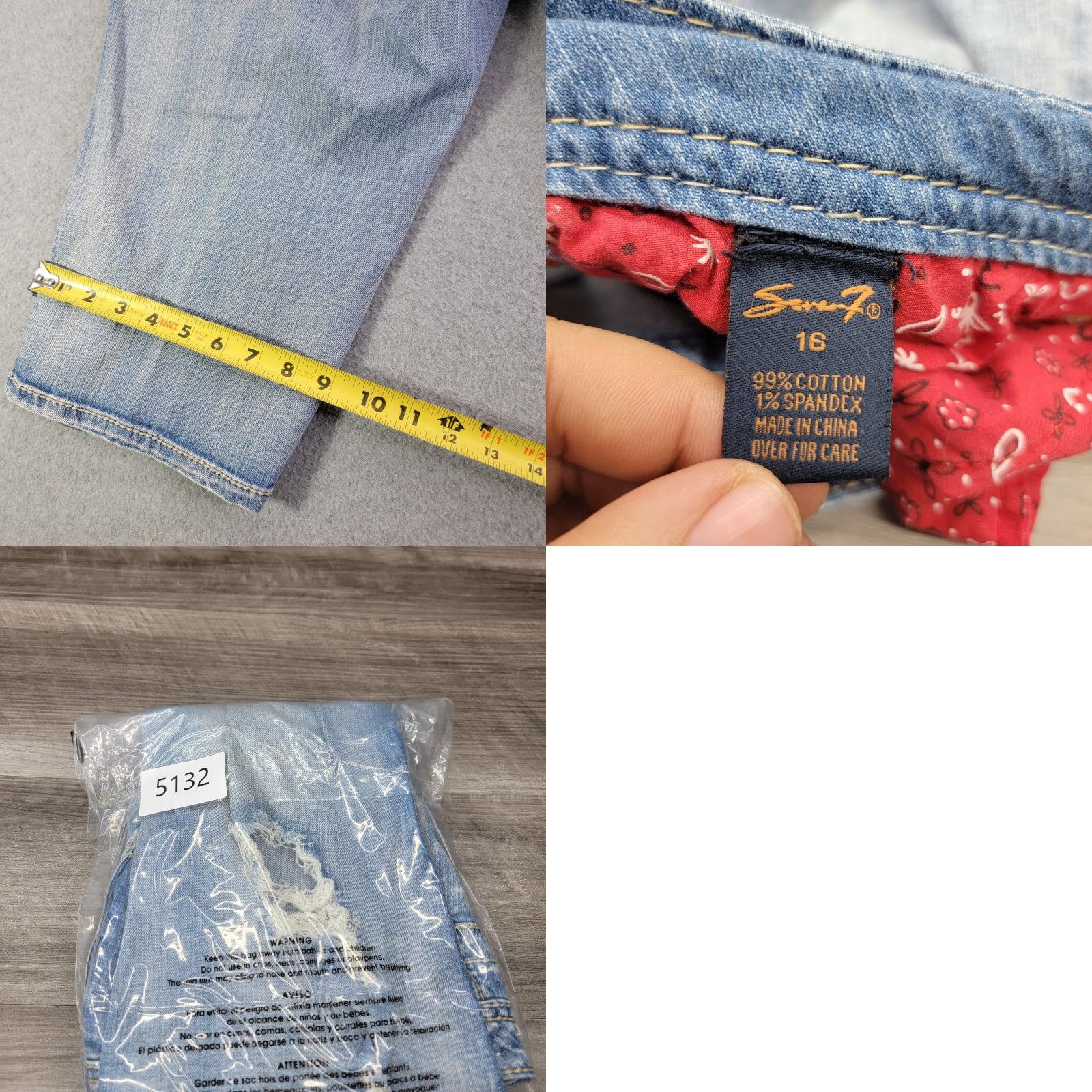 Vintage Seven7 Shorts Bermuda Womens 16 Blue Denim Distressed Embroidered Studded Rhinestone Stretch Casual Summer Size 38" / US 16 / IT 52 - 9 Thumbnail