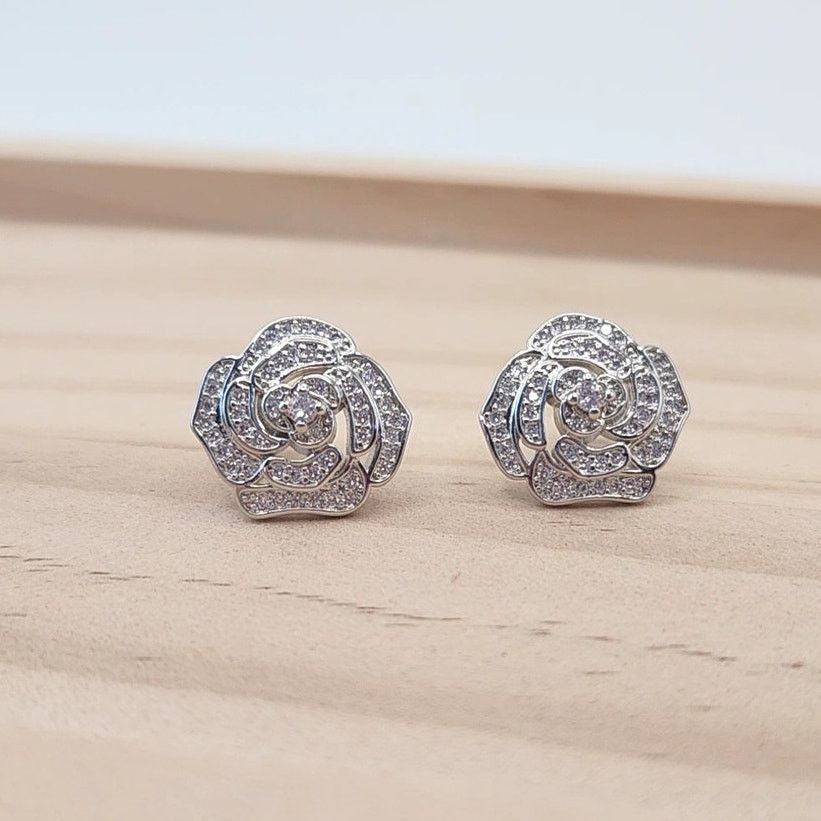 Other Elegant Camellia Flower Stud Earrings - Cubic Zirconia Size ONE SIZE - 2 Thumbnail