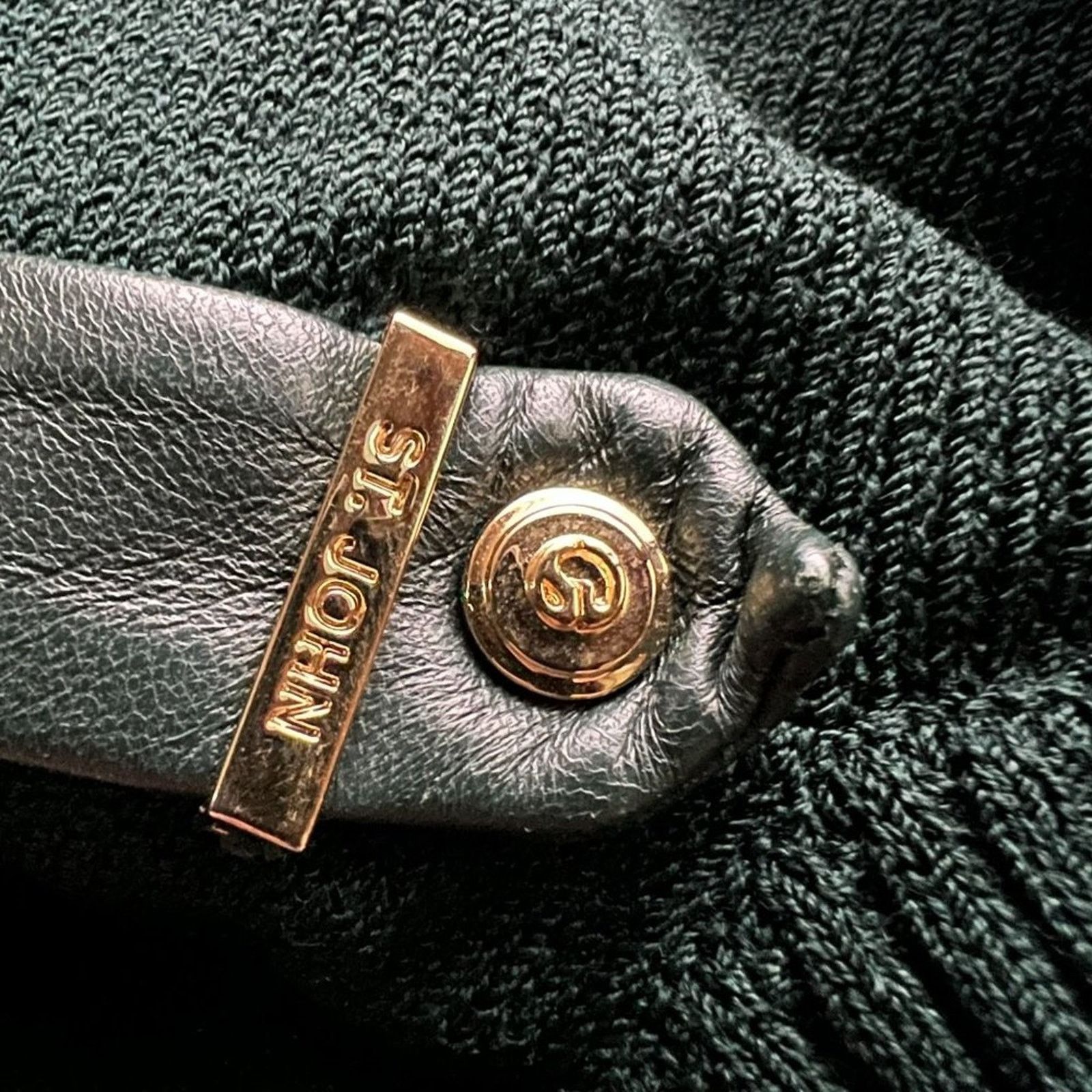 St. John VTG St John Dark Green Knit Sweater Leather Shoulder Size 14 Size XL / US 12-14 / IT 48-50 - 3 Thumbnail