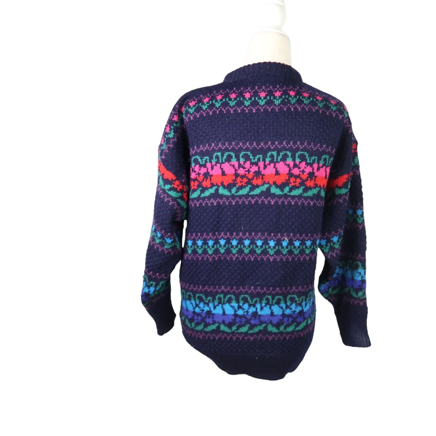 Vintage VINTAGE Murray Brothers cardigan sweater Navy blue floral wool knit L Women 80s Long Sleeve Button front 100% Wool Size L / US 10 / IT 46 - 4 Thumbnail