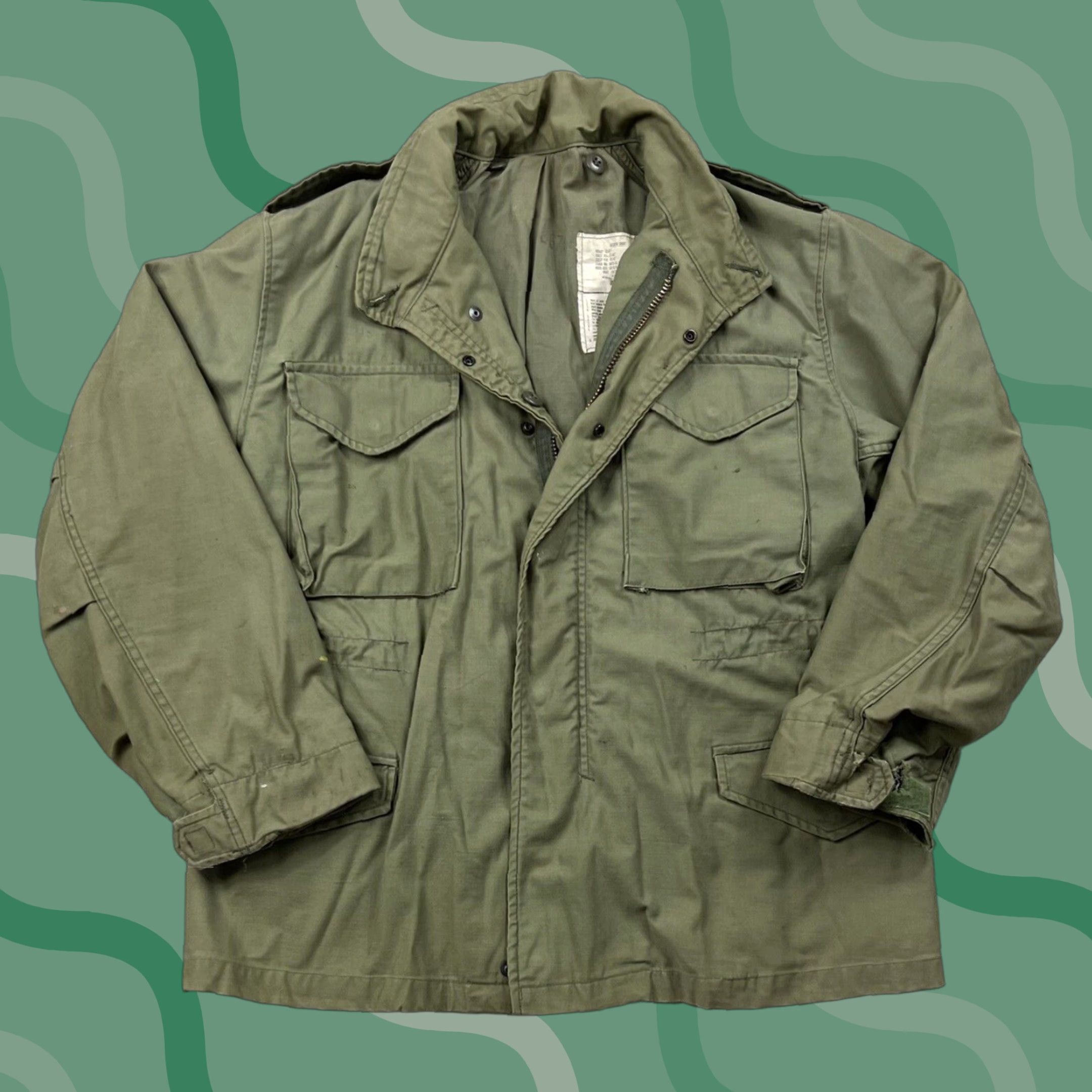 Vintage VINTAGE Army Military Jacket Green Canvas Lined Field Coat M Men Mid-Length Militaria Decade Militaria Mens Coat Size US M / EU 48-50 / 2 - 1 Thumbnail