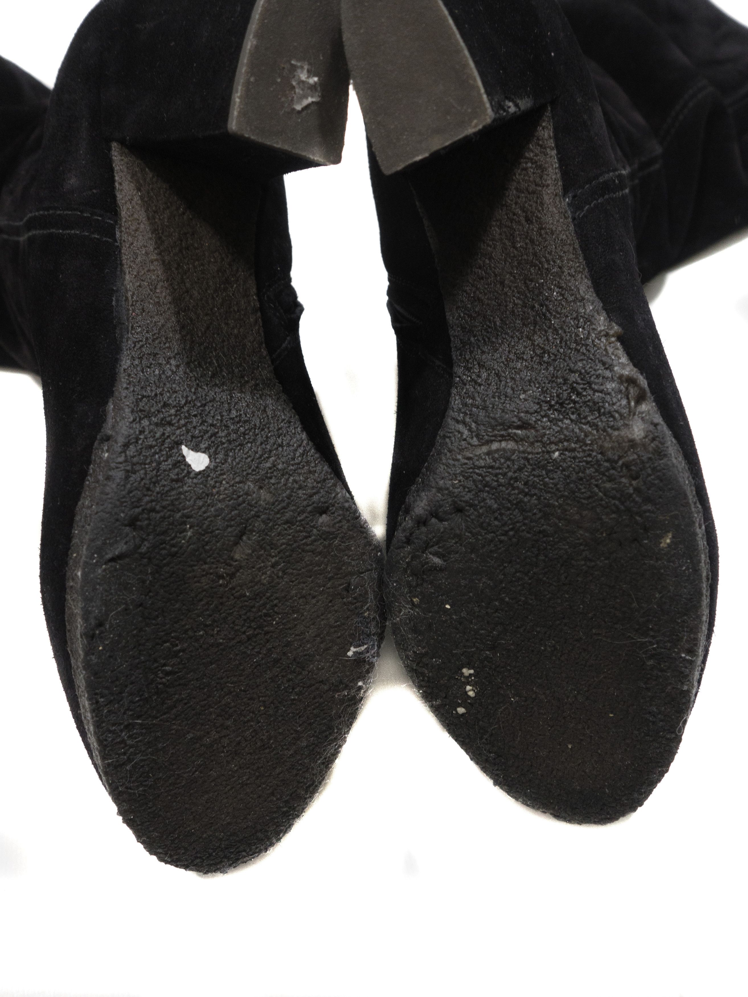 Prada 00s Suede Metal Logo Knee High Side Zip Boots Block Heel Size US 7.5 / IT 37.5 - 7 Thumbnail