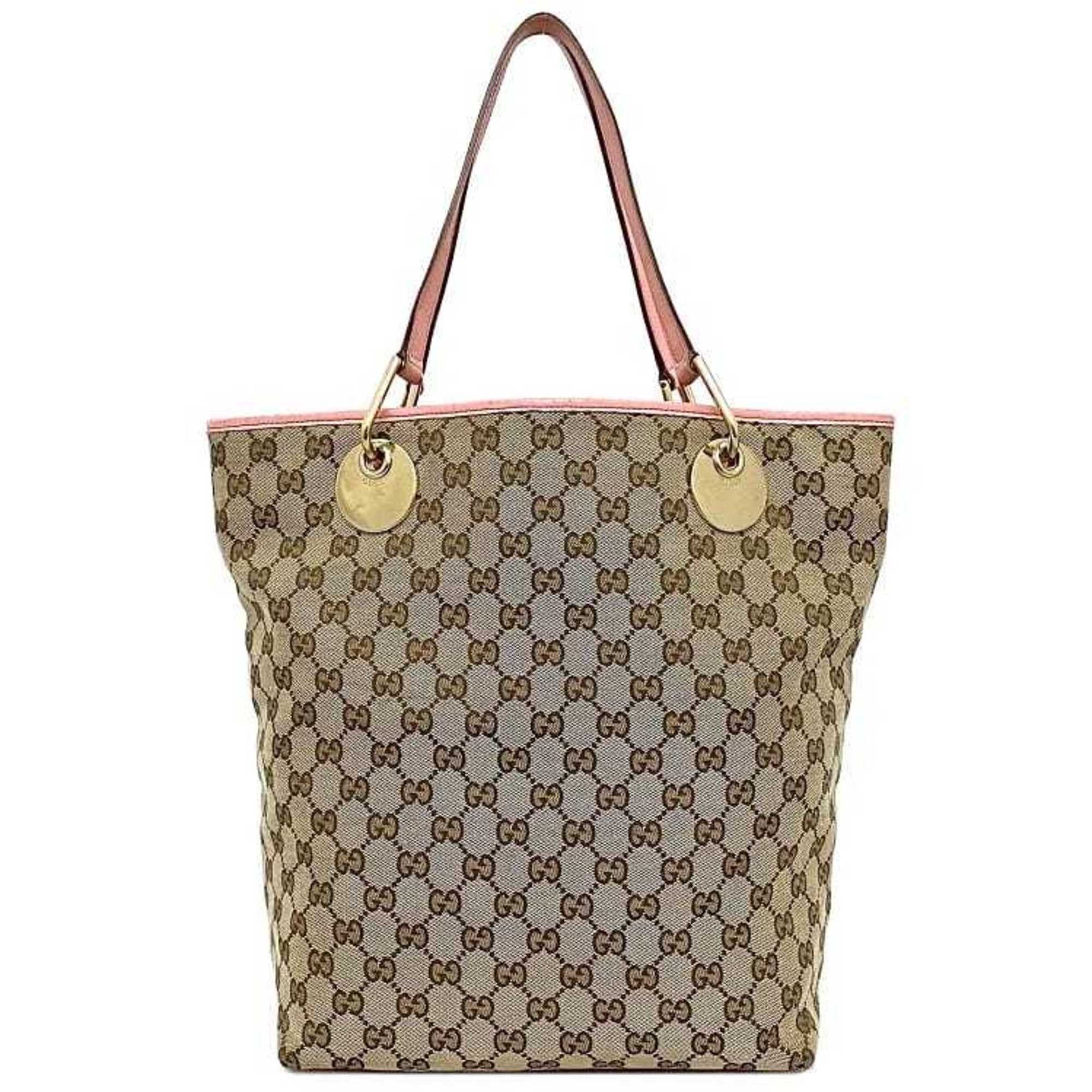 image of Gucci Tote Bag Beige Pink 120836 GG Canvas Leather Gucci Ladies, Women's