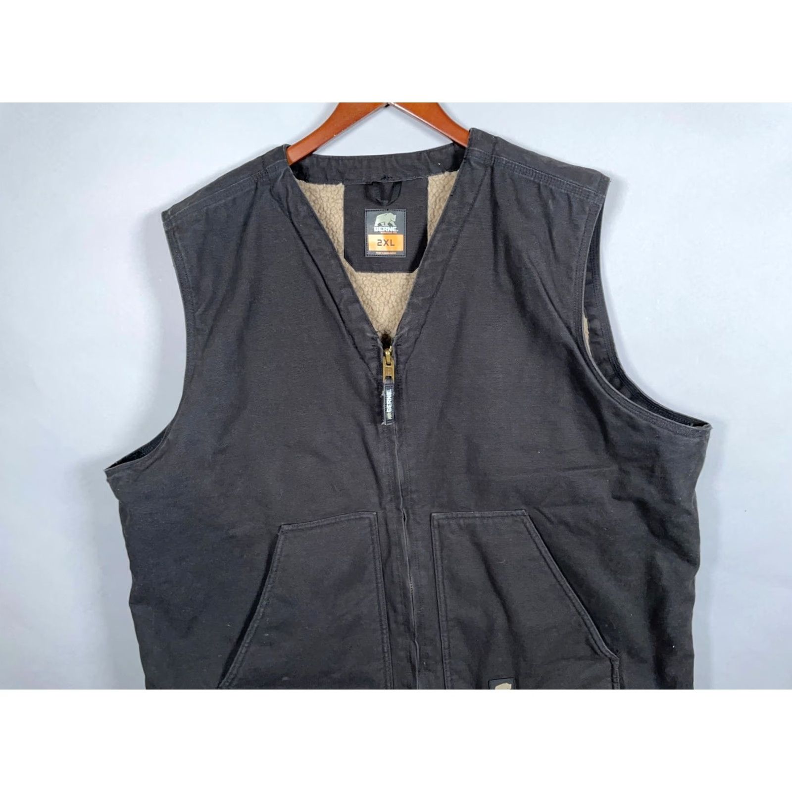 Vintage Berne Vest Cotton Canvas Sherpa Lined Full Zip Black 2XL Outdoor Workwear Shirt Mens Size US XXL / EU 58 / 5 - 4 Thumbnail