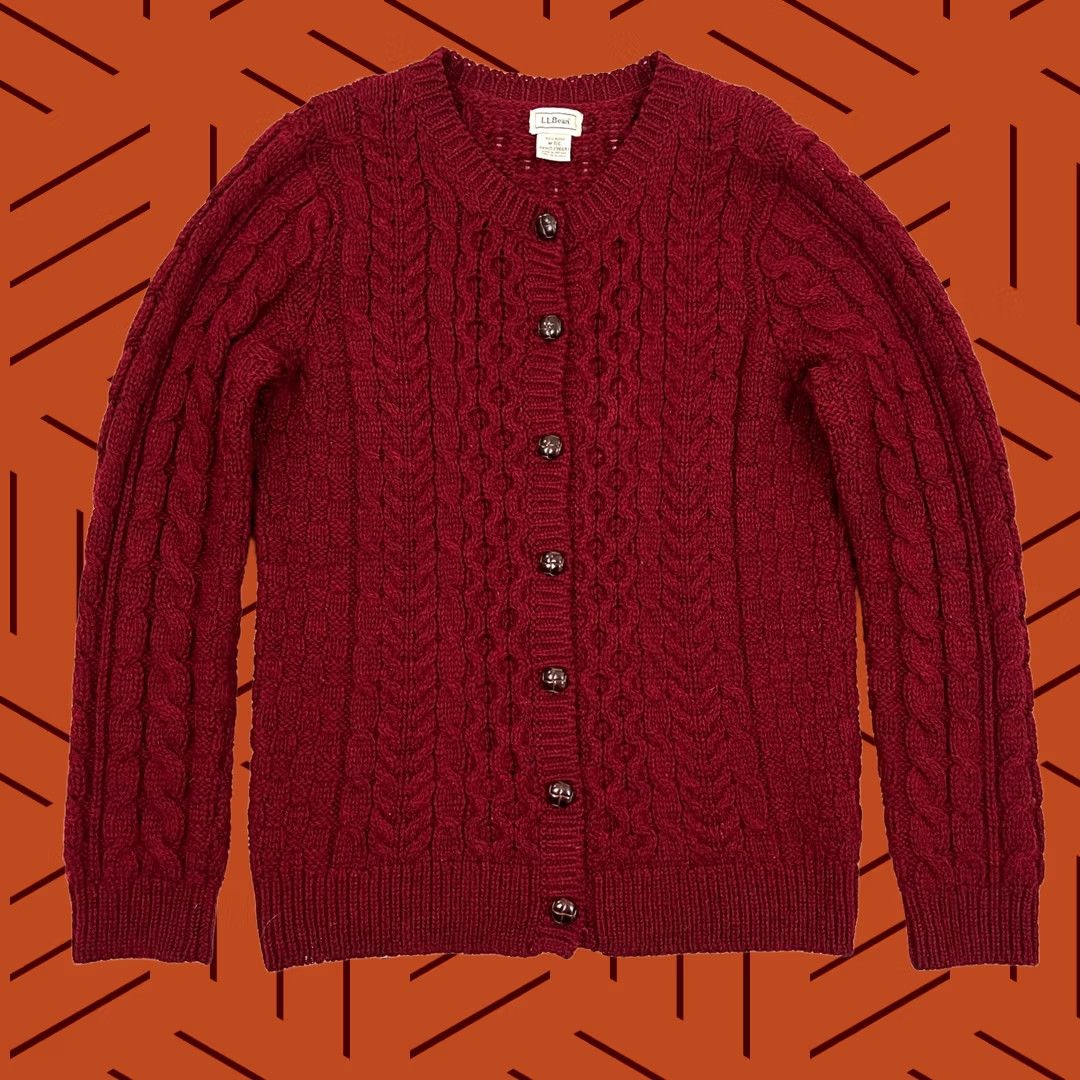 Vintage LL Bean Merino Wool Cardigan Sweater Womens M Red Fisherman Cable Knit Ireland Size M / US 6-8 / IT 42-44 - 1 Thumbnail