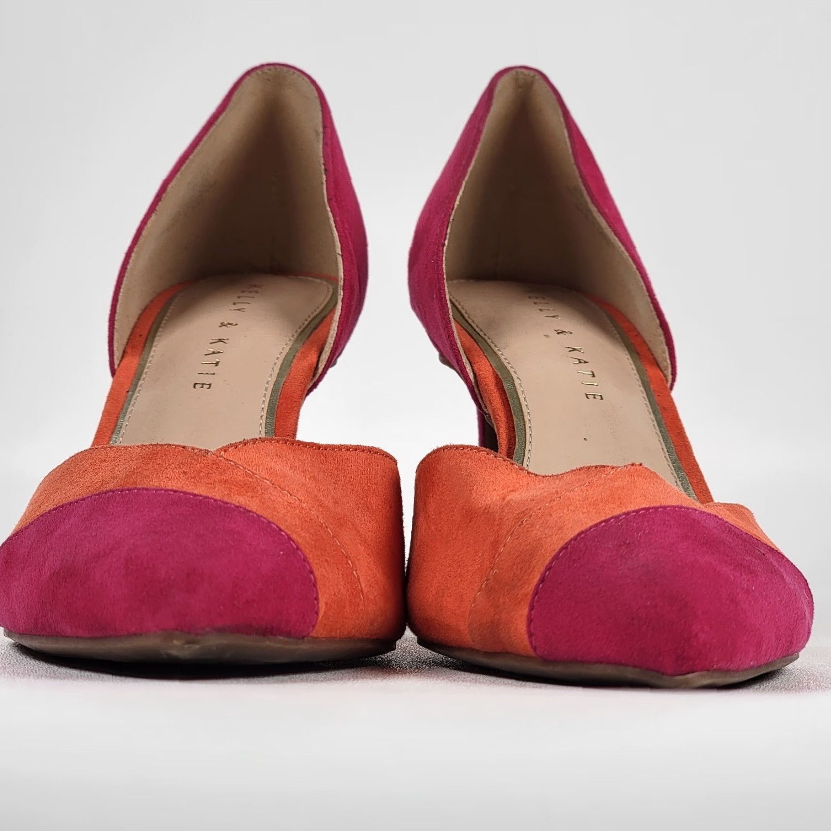 Vintage Kelly And Katie Suede 9.5 M 2 Tone Textile Heels Pump Womens Shoes Fuschia Orange Stiletto Pointed Toe Slip On Size US 10 / IT 40 - 3 Thumbnail