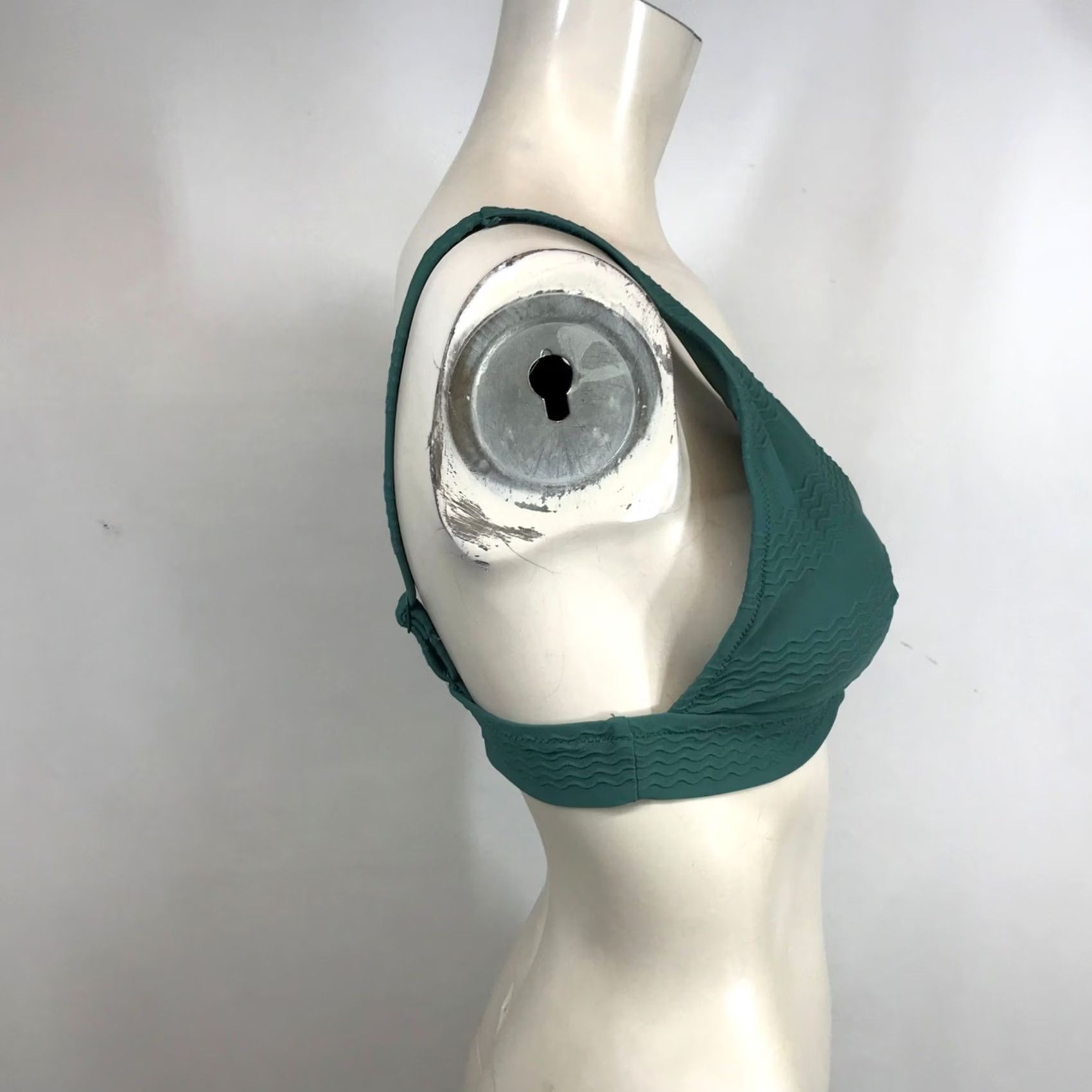 Vintage Aerie Womens Large Dark Teal Green Textured Wavy Scoop Neck Bikini Top Swimwear Size M / US 6-8 / IT 42-44 - 4 Thumbnail