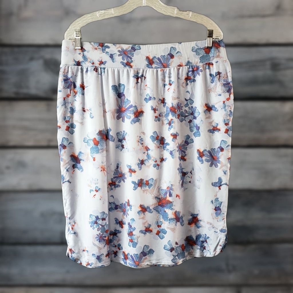 Vintage LOGO Lounge Lori Goldstein Womens Skirt L Blue Red Floral Pockets Rayon Size 36" / US 14 / IT 50 - 1 Thumbnail