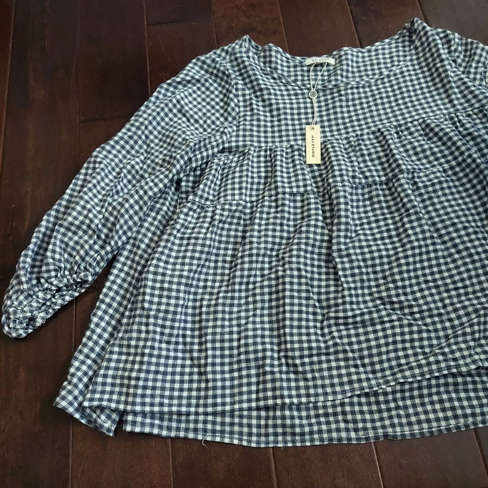 Vintage Max Studio Top Blue White Geometric 3/4 Sleeve M Regular Womens New With Tags Size M / US 6-8 / IT 42-44 - 2 Thumbnail