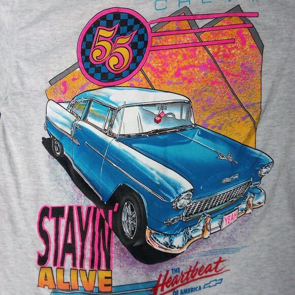 Chevrolet × Vintage Vintage Chevrolet Classic 55 Stayin Alive Neon T-Shirt Size US XL / EU 56 / 4 - 1 Thumbnail