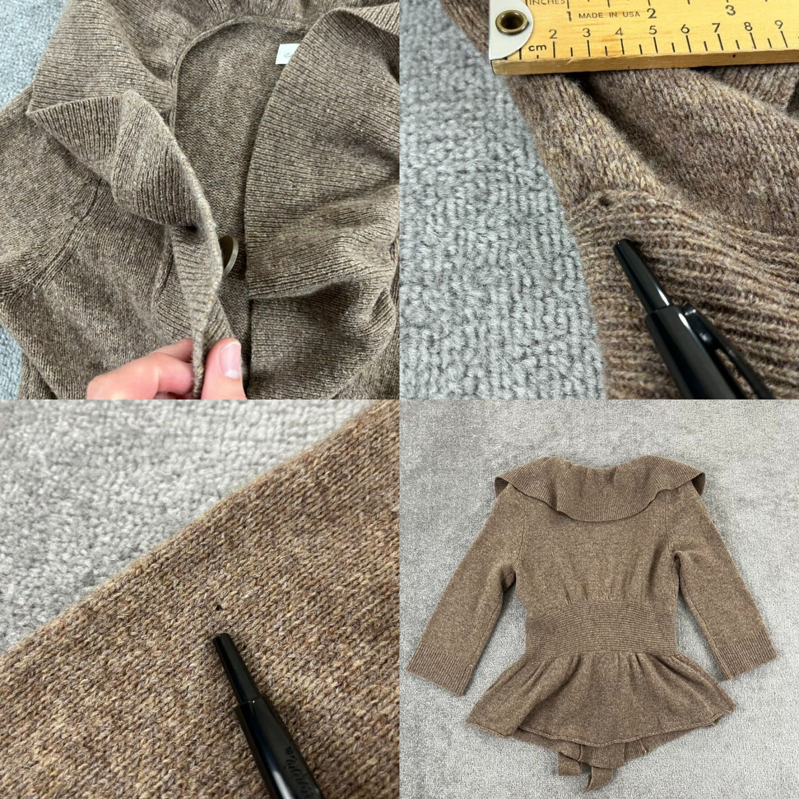 Anthropologie CHARLIE & ROBIN Sweater Womens Medium Brown Wool Ruffle Tie Front Anthropologie Size M / US 6-8 / IT 42-44 - 8 Thumbnail