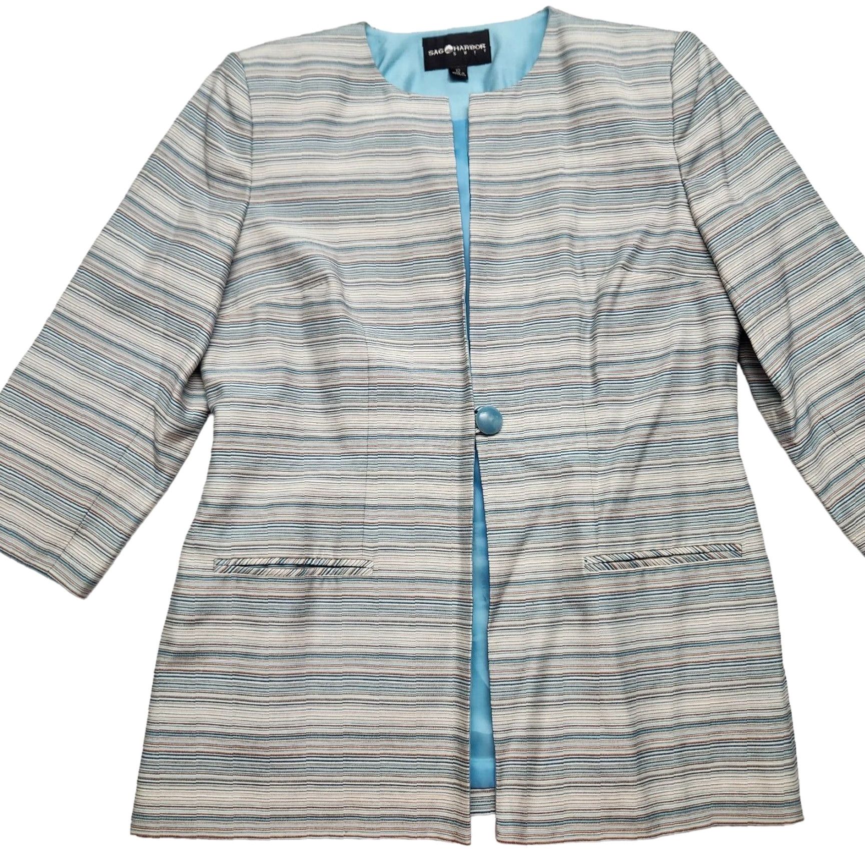 Vintage Sag Harbor Blue Striped Single Button Suit Jacket Size 12 Womens Size XL / US 12-14 / IT 48-50 - 2 Thumbnail