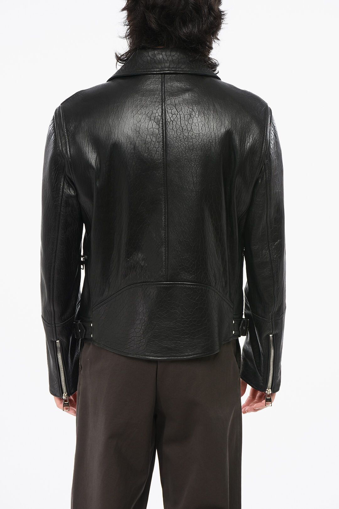 og1mm0925 Leather Biker Jacket in Black