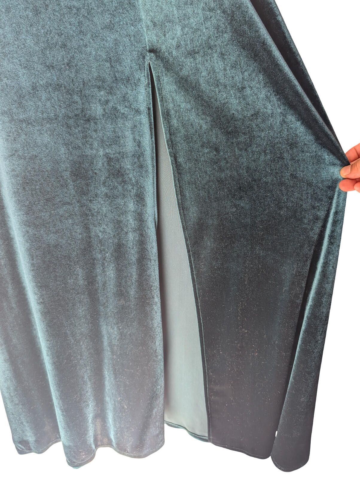 After Six After Six Velvet Maxi Gown Dress Teal Wrap Bodice Side Slit Size M / US 6-8 / IT 42-44 - 4 Thumbnail