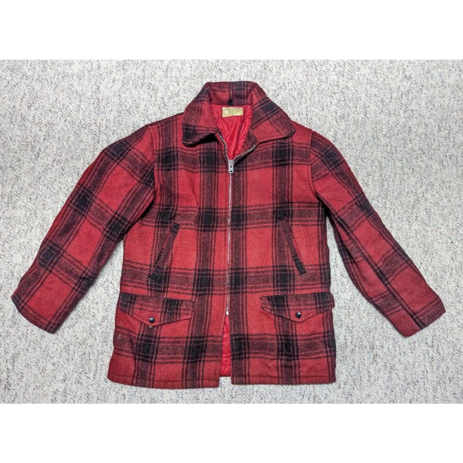 JCPenney VINTAGE hunting jacket JC Penney WOOL buffalo plaid M red/black 1960s coat Mens Size US M / EU 48-50 / 2 - 3 Thumbnail