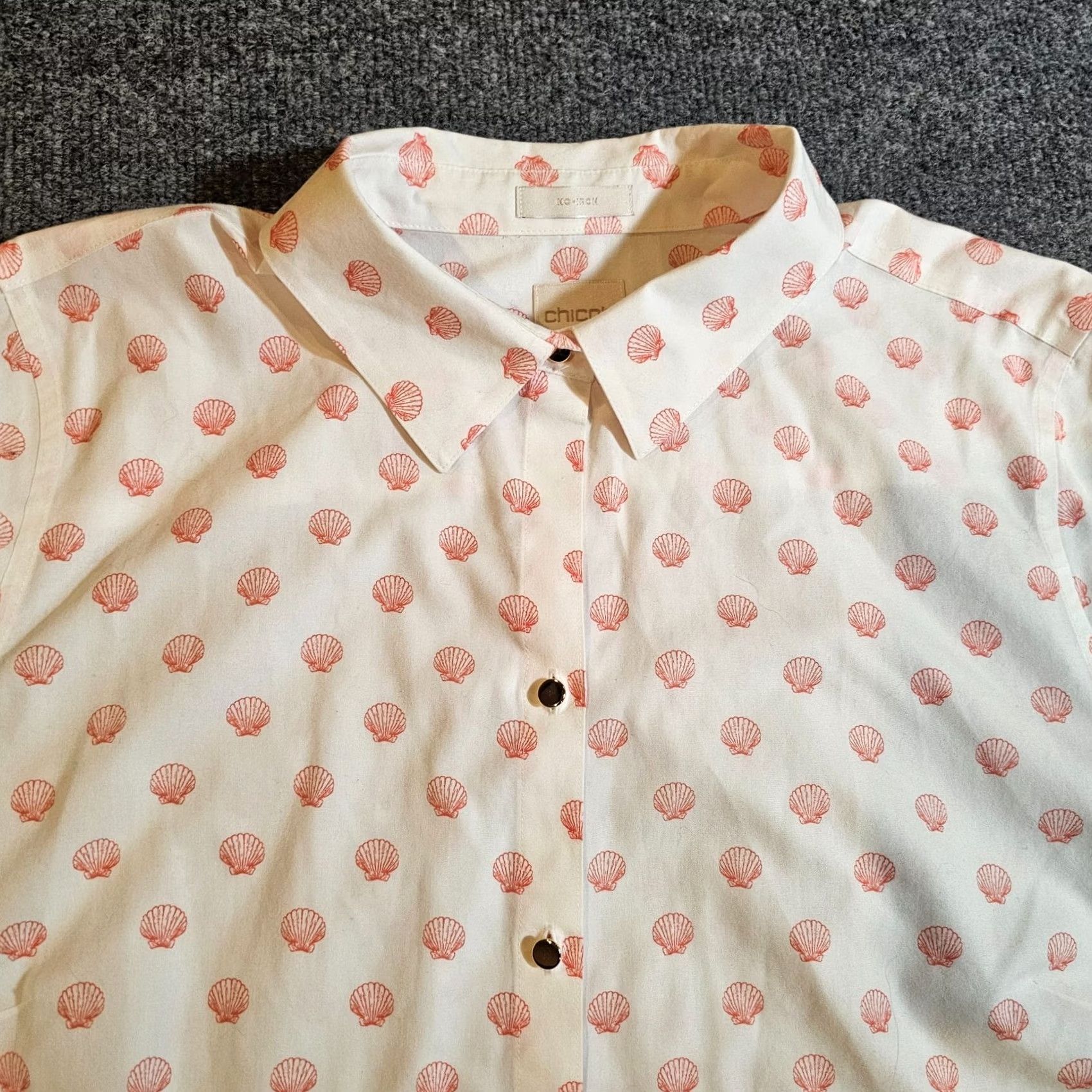 Vintage Chicos Top Shirt Womens Large White Pink Shell Beach Button Long Sleeve Career Size L / US 10 / IT 46 - 2 Thumbnail