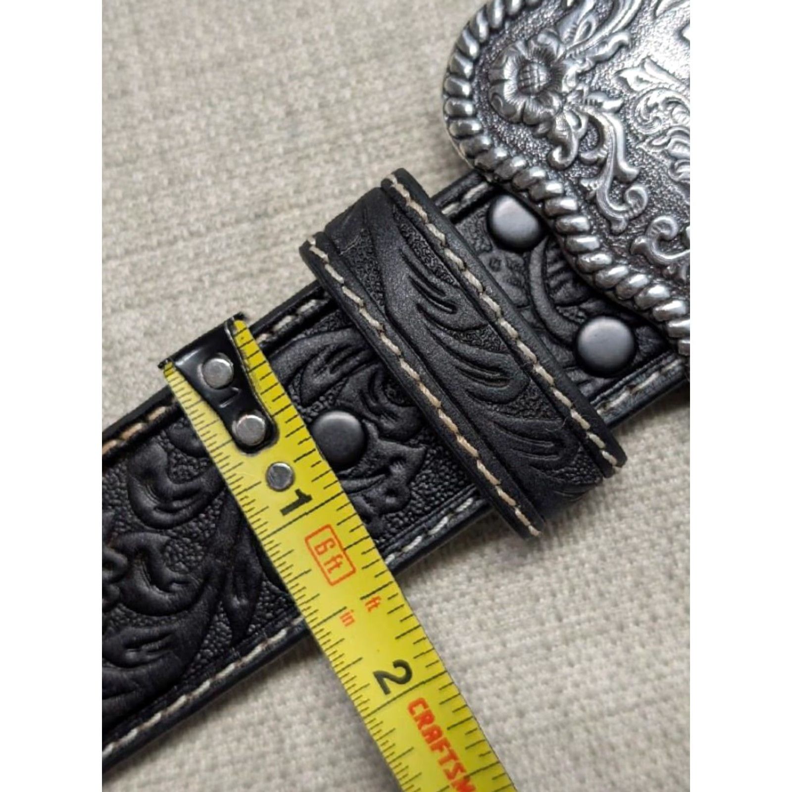 Ariat VINTAGE ARIAT belt Western Belt 34 black Leather tooled scrolling 1-3/8" 34 Mens Size 34 - 7 Thumbnail