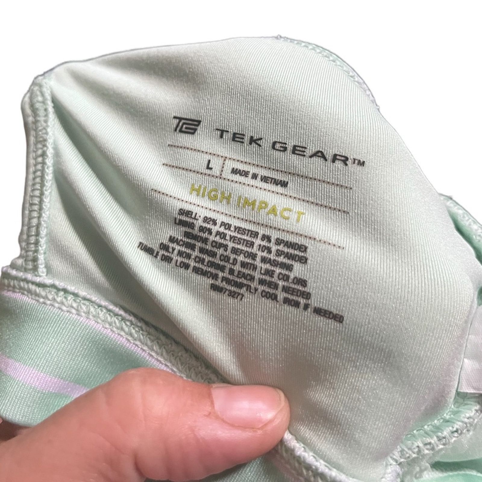 Tek Gear TeK Gear High Impact Sports Bra- Green Stripe Size L / US 10 / IT 46 - 3 Thumbnail