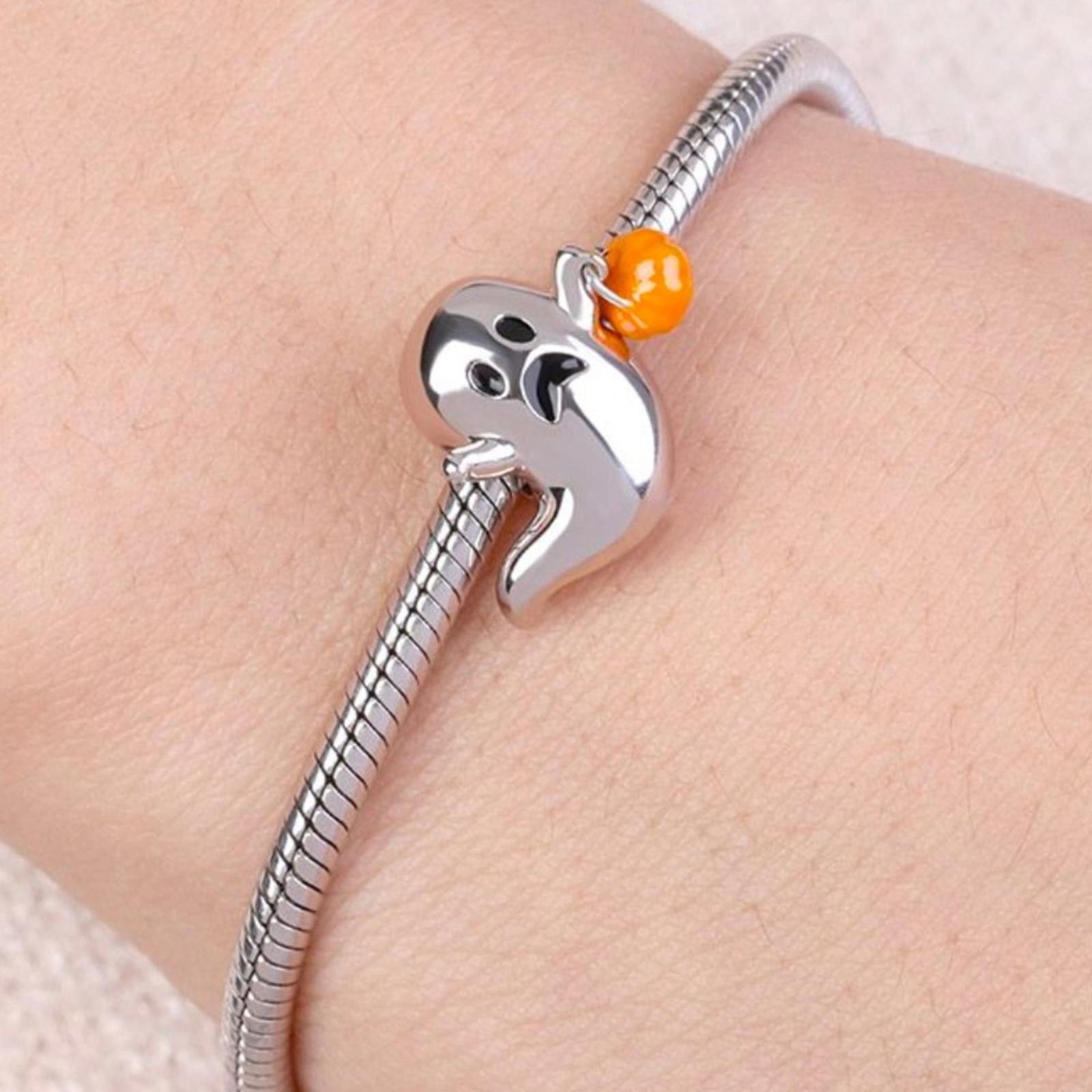Other NWOT Cute Ghost With Pumpkin Lamp Charm Sterling Silver 925 Size ONE SIZE - 3 Thumbnail