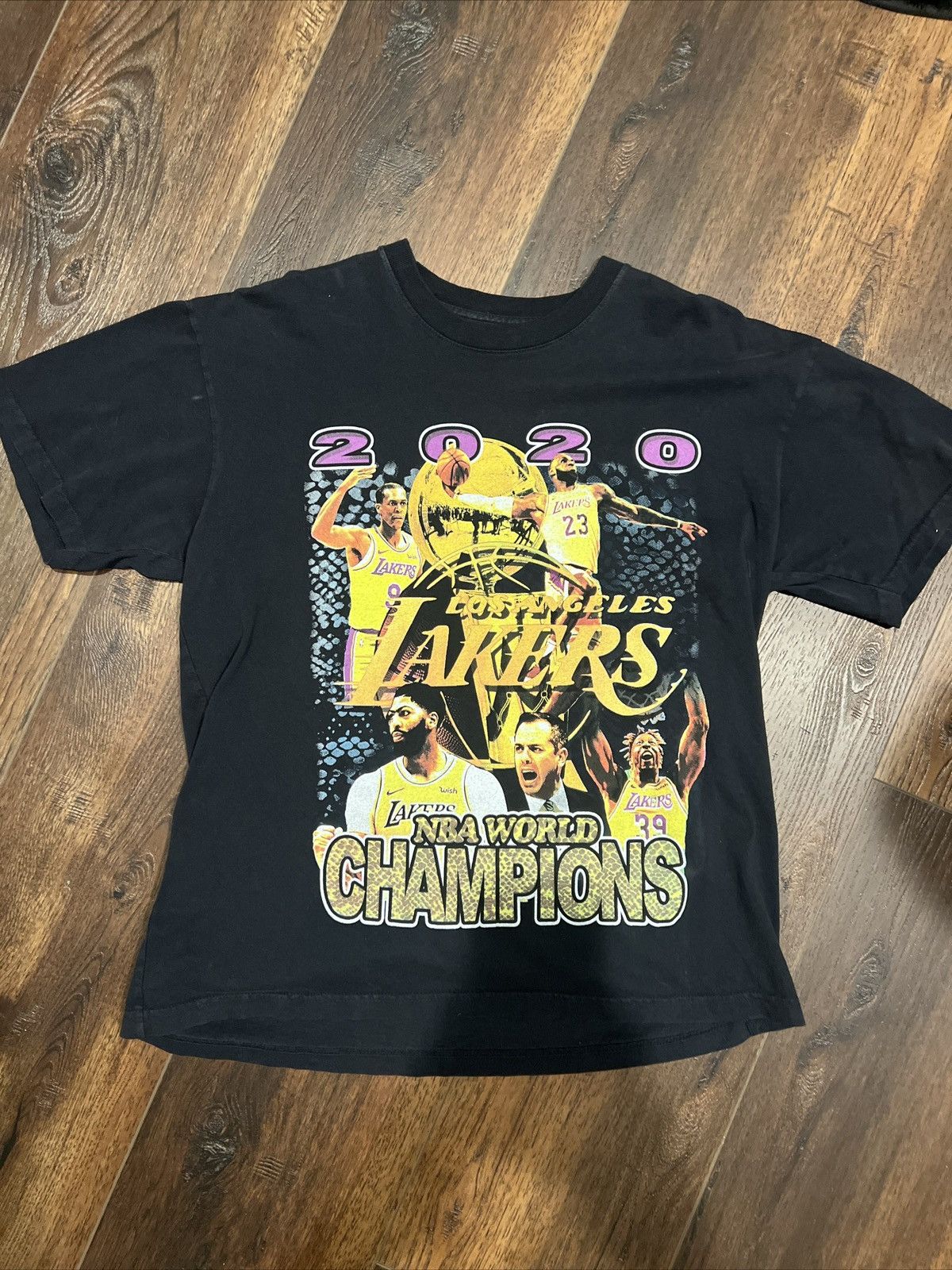 image of Lakers 2020 Championship Vintage Rap Tee in Black, Men's (Size XL)