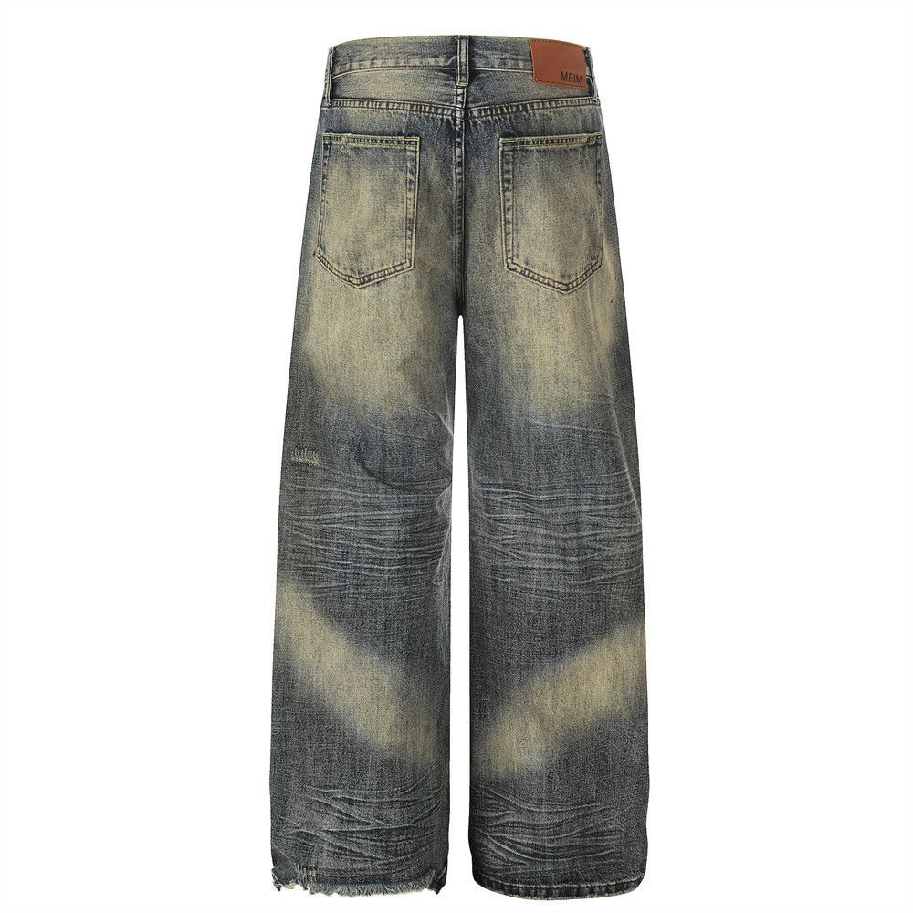 Vintage Men's distressed loose-fitting washed wide-leg ripped jeans Size US 32 / EU 48 - 2 Thumbnail