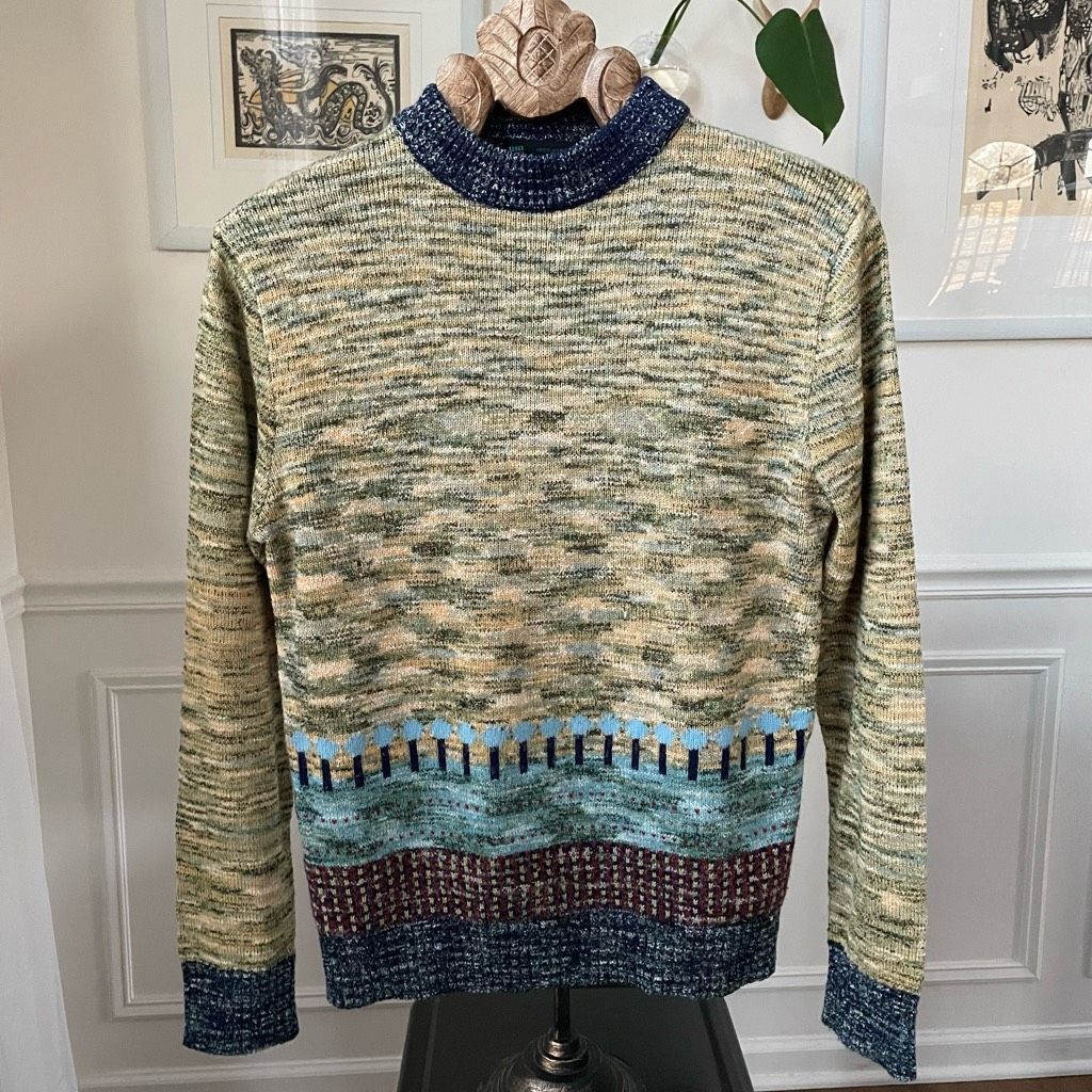 Vintage 70s Sigallo Abstract Tree Mock Neck Sweater M