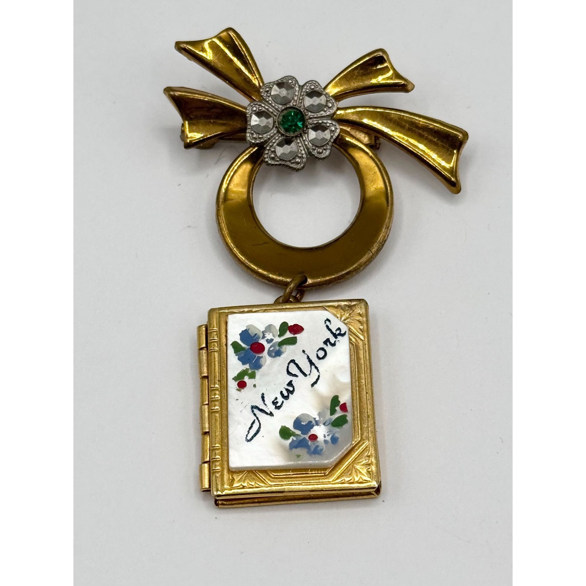 Vintage Vintage abalone Shell New York book locket souvenir brooch p Size ONE SIZE - 2 Thumbnail