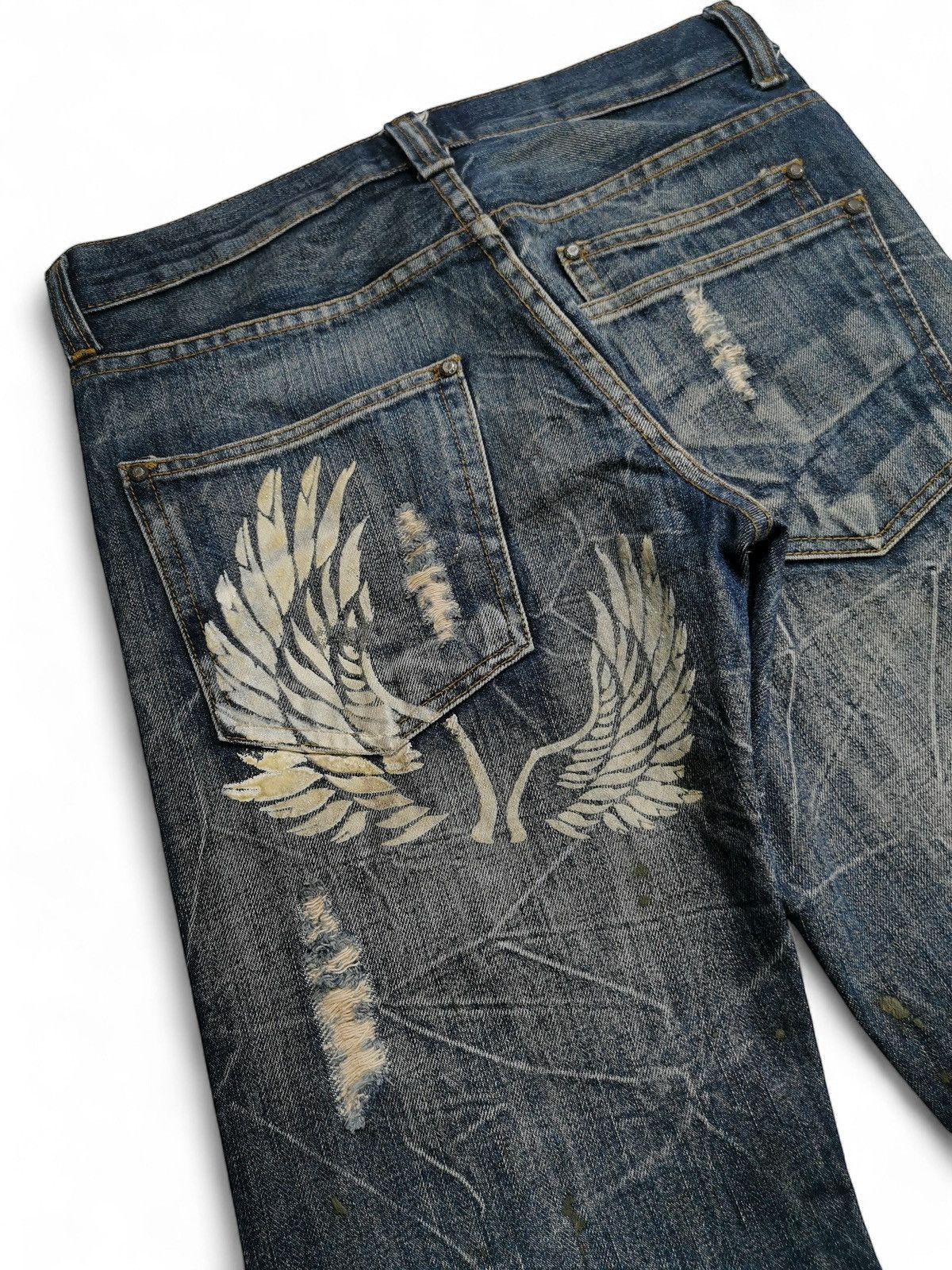 Hysteric Glamour Legend of Glamour Distressed Wings Print Denim Jeans Y2K Size US 30 / EU 46 - 7 Thumbnail