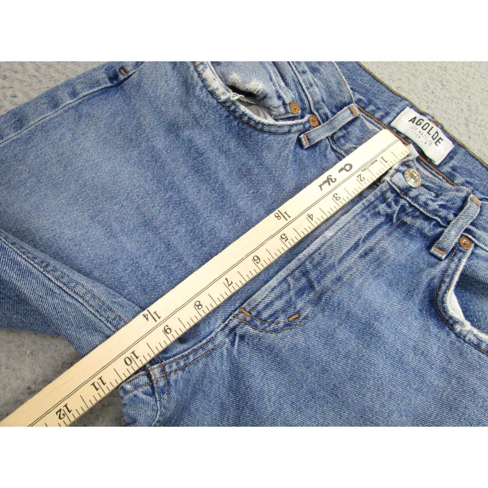 Agolde VINTAGE No — wait, AGOLDE Jeans Womens 27 Distressed Straight Raw Hem Zip Fly Made in USA A076-3775 Size 27" / US 4 / IT 40 - 6 Thumbnail
