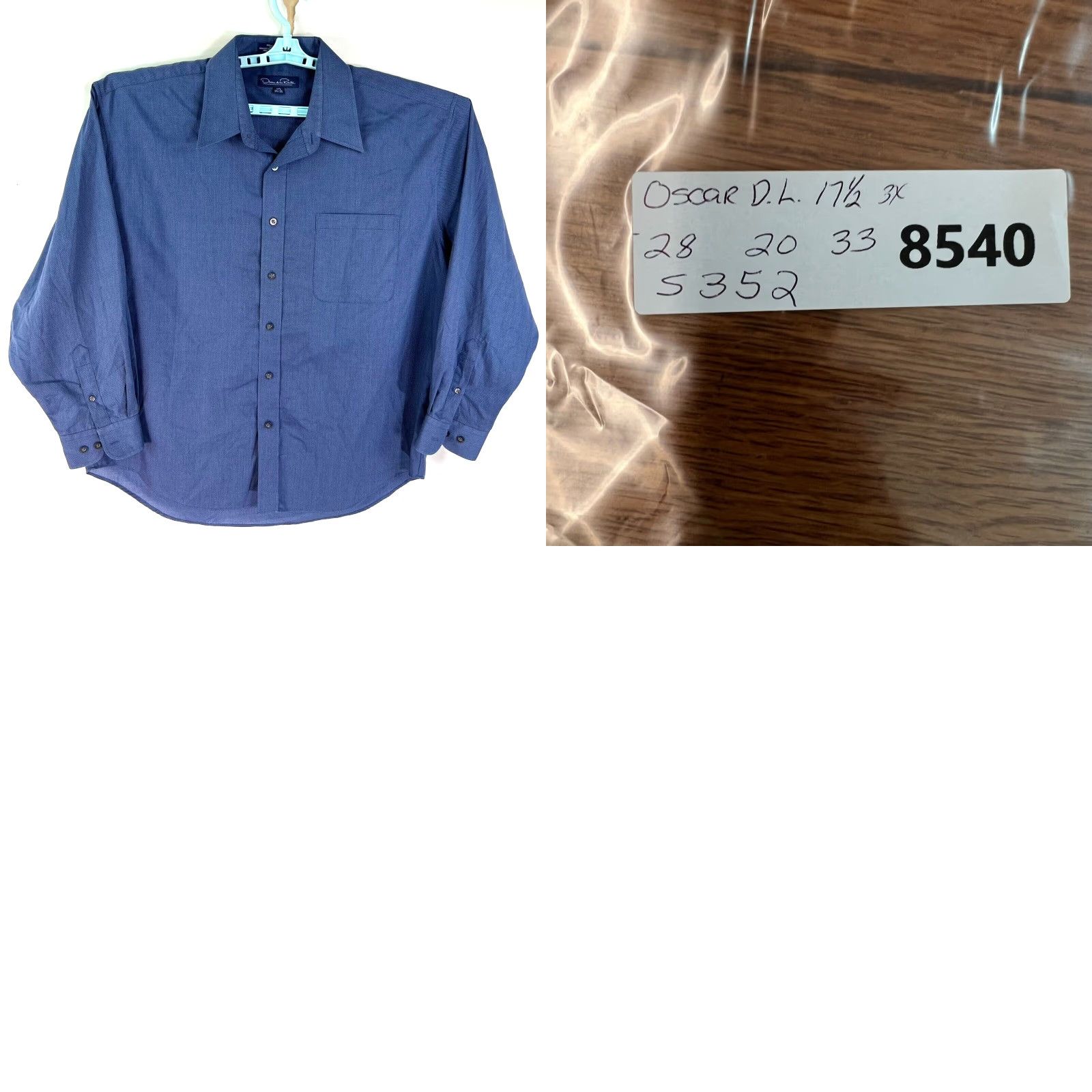 Oscar De La Renta Oscar De La Renta Dress Shirt Mens 17.5 34/35 Light Blue Long Sleeve Button-Up Regular Fit Size 46R - 8 Thumbnail