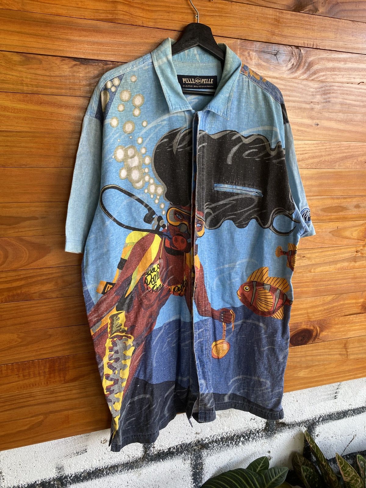 Marc Buchanan Vintage 90s Pelle Pelle Scuba Diver Graphic Shirt – Rare Size US L / EU 52-54 / 3 - 5 Thumbnail