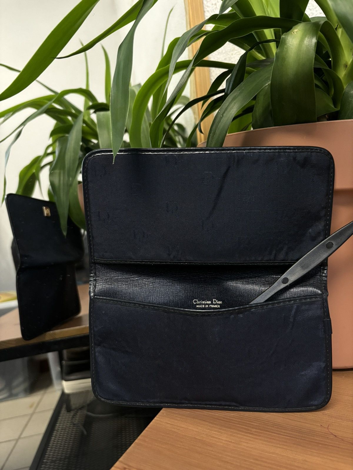Dior × John Galliano × Vintage 70's Rare France Monogram Leather-Canvas Navy Wallet Clutch Bag Purse Size ONE SIZE - 15 Thumbnail