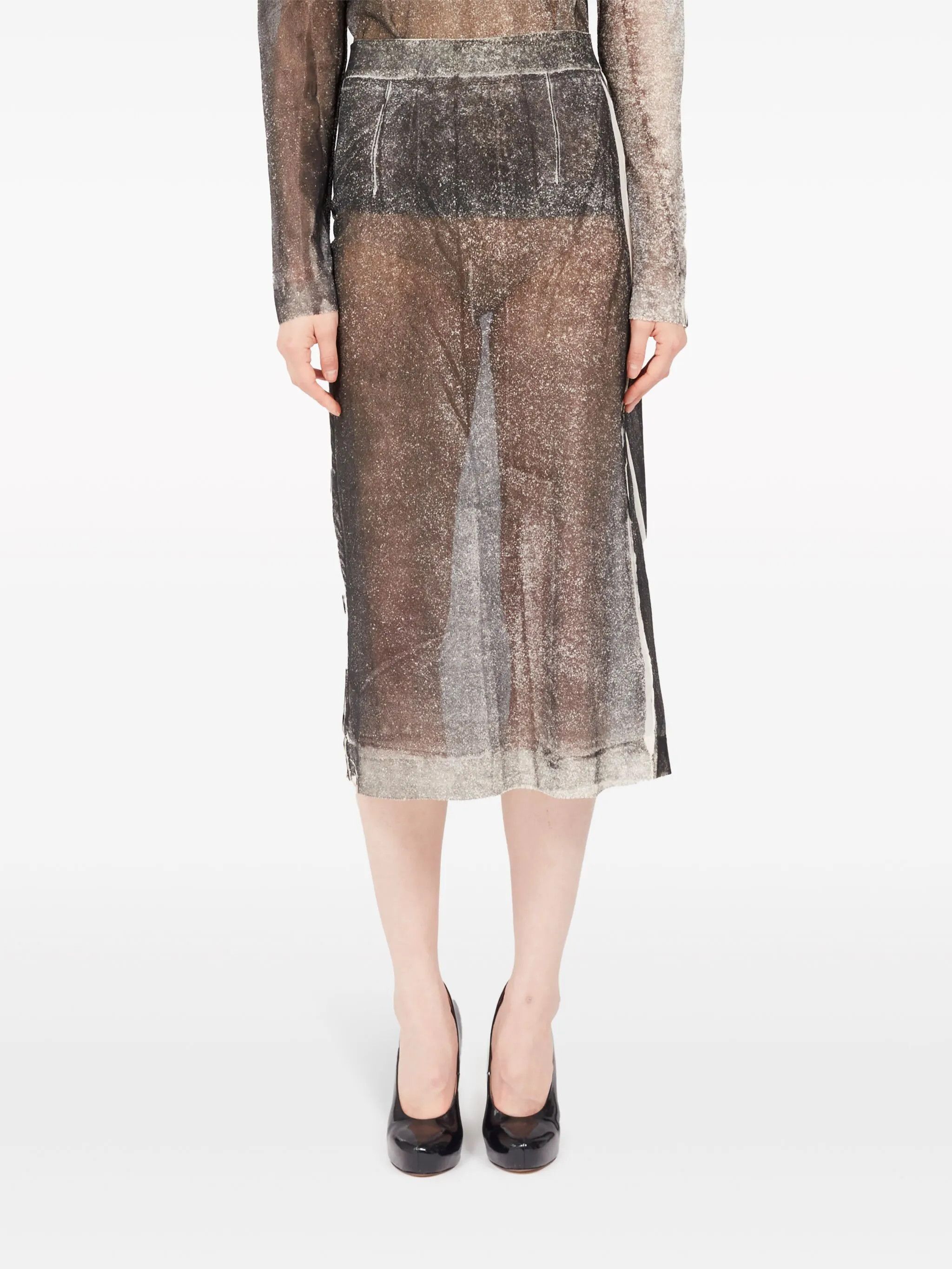 Maison Margiela oc11z1025 Serigraphic-print Silk Skirt in Black/Light Grey Size 27" / US 4 / IT 40 - 2 Thumbnail