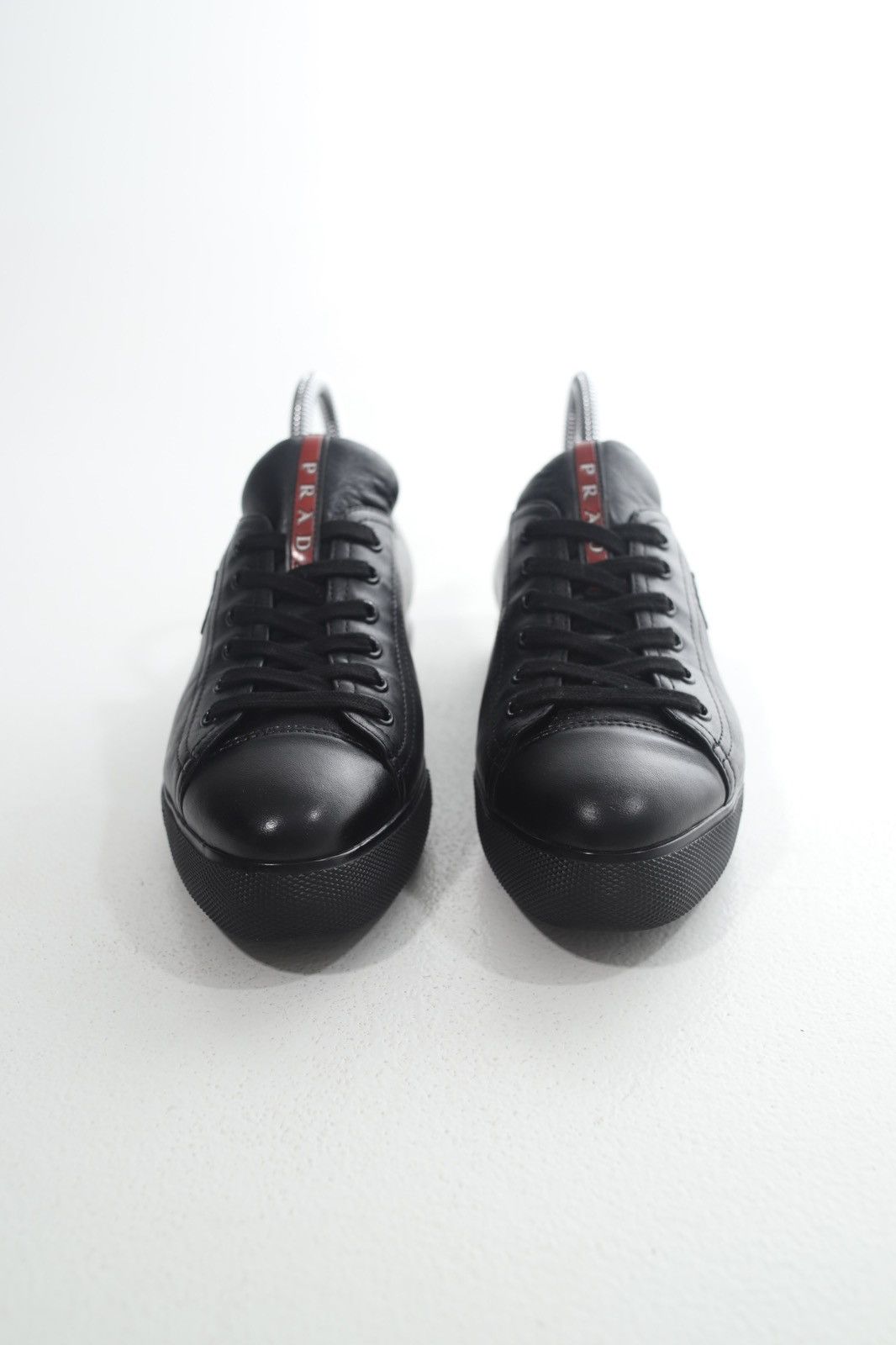 Prada PRADA Sneakers Low-Top Leather Shoes Red Tab Logo Black Wmns Size US 6.5 / IT 36.5 - 5 Thumbnail