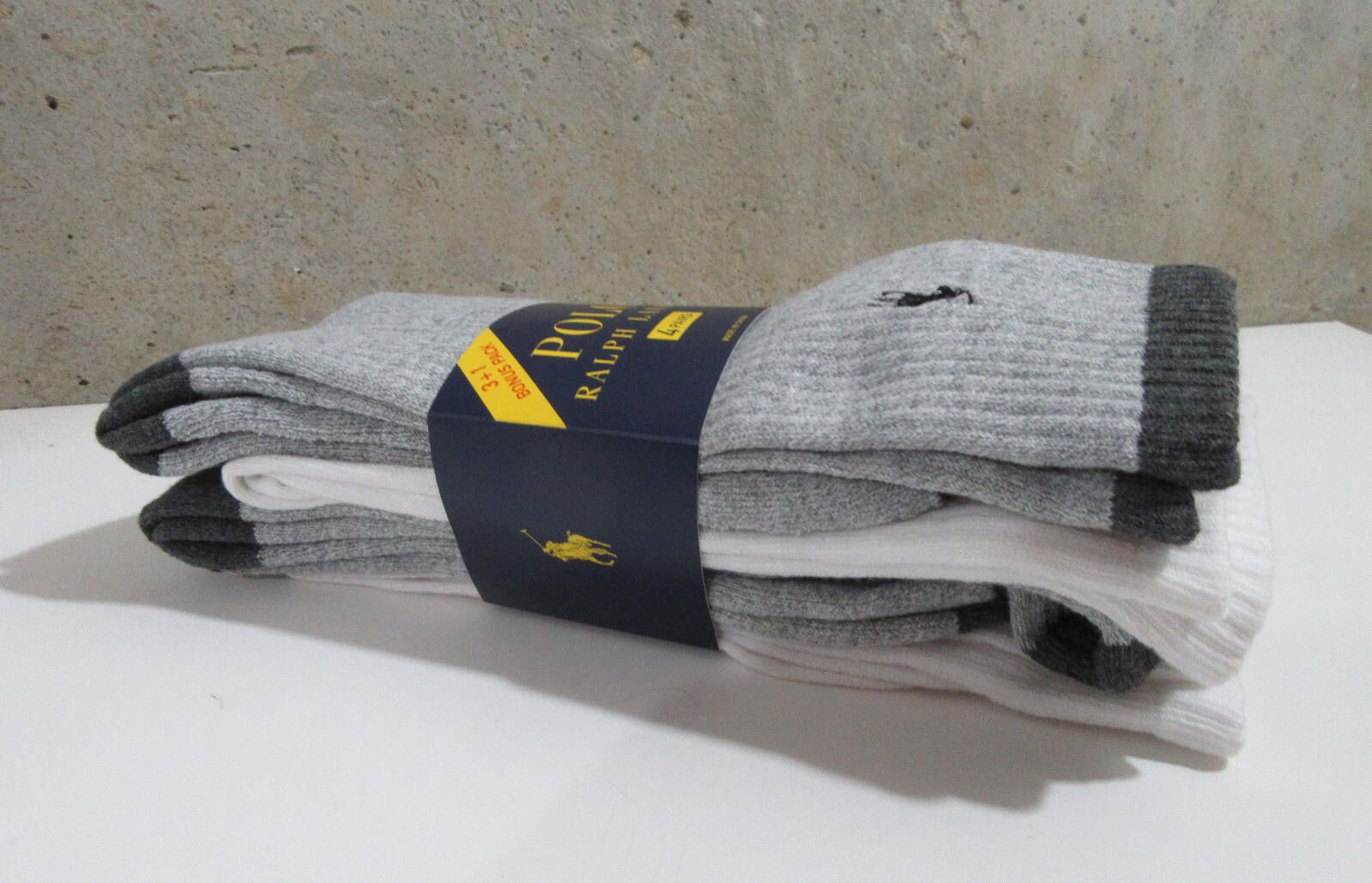 Polo Ralph Lauren Polo Ralph Lauren Mens Crew Socks Gray and White 4 pack NWT Size ONE SIZE - 6 Thumbnail