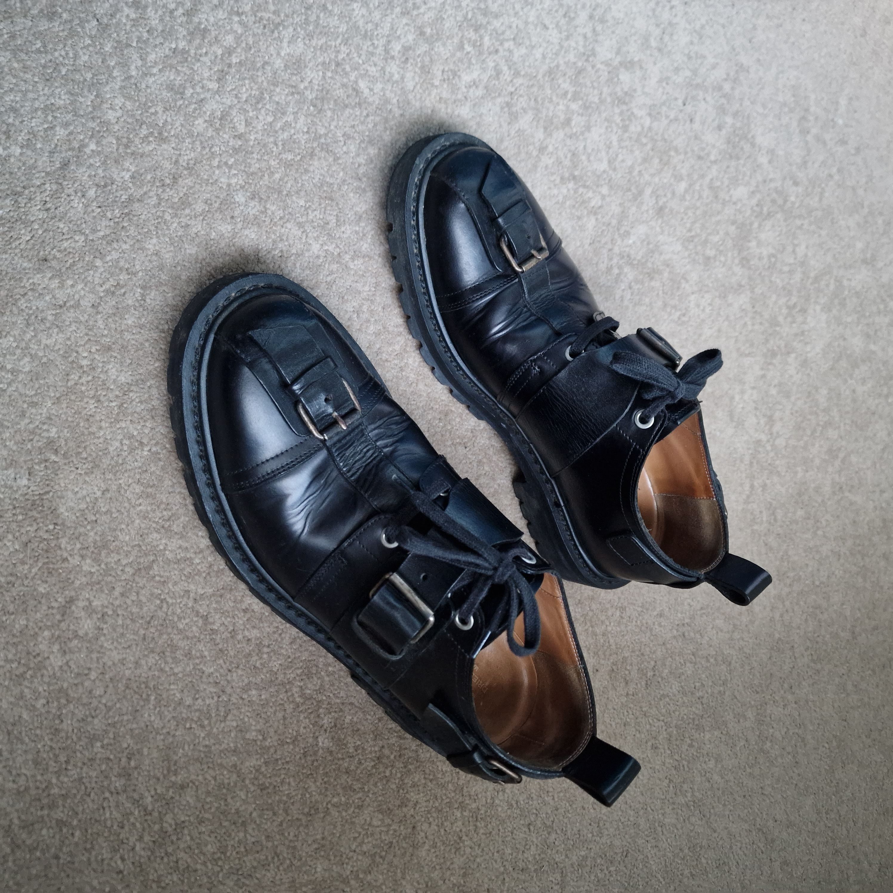 image of Dries Van Noten Ss17 Black Buckled Leather Derbies (41 Eu) Shoes, Men's (Size 8)