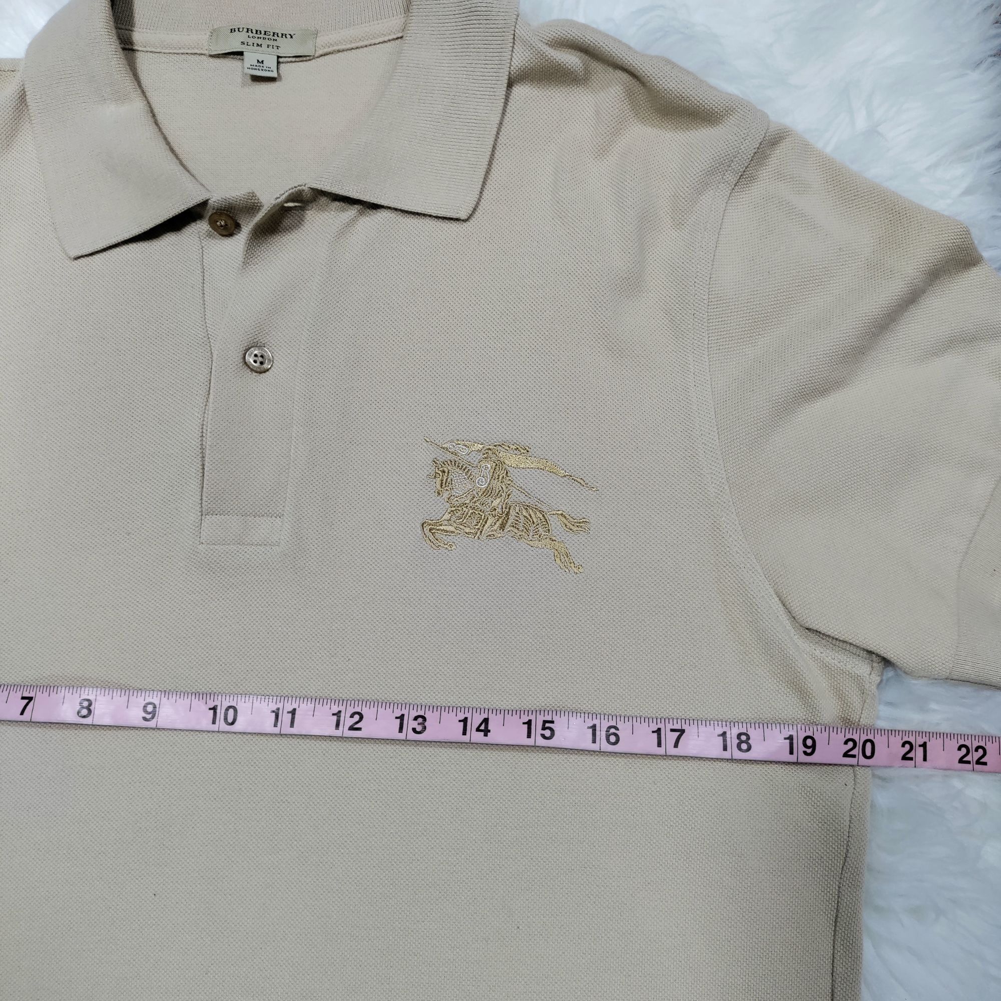 Burberry Burberry London Slim Fit Cotton Embroidered Logo Beige Polo Size US M / EU 48-50 / 2 - 12 Thumbnail