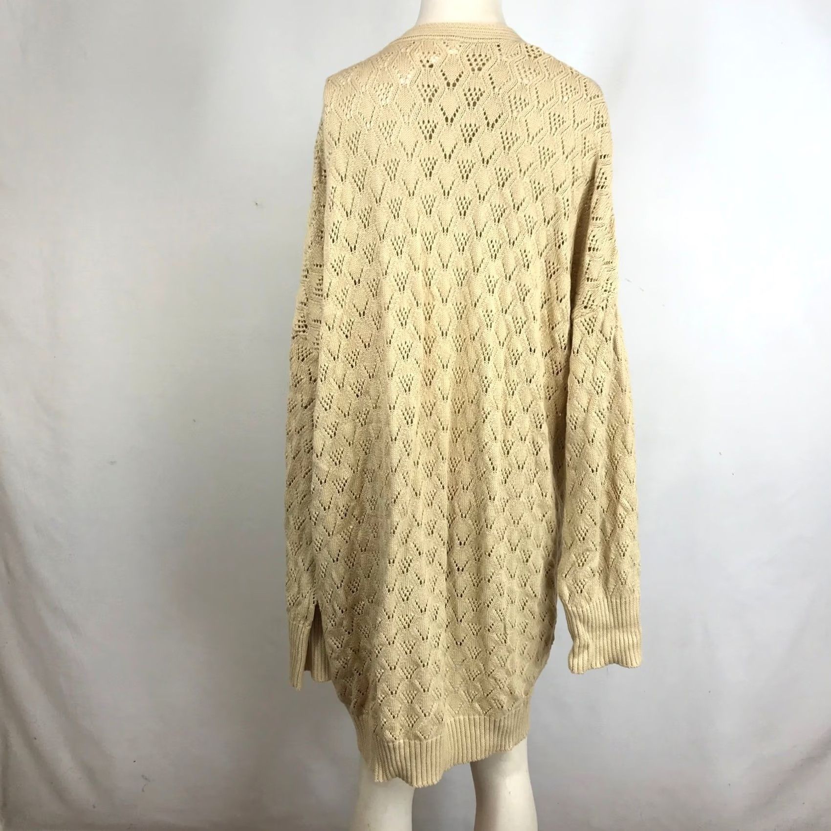 Vintage HEYSON Cardigan Knit Diamond Pattern Open Front Pockets Beige Long Size 3XL Size XXL / US 16-18 / IT 52-54 - 5 Thumbnail