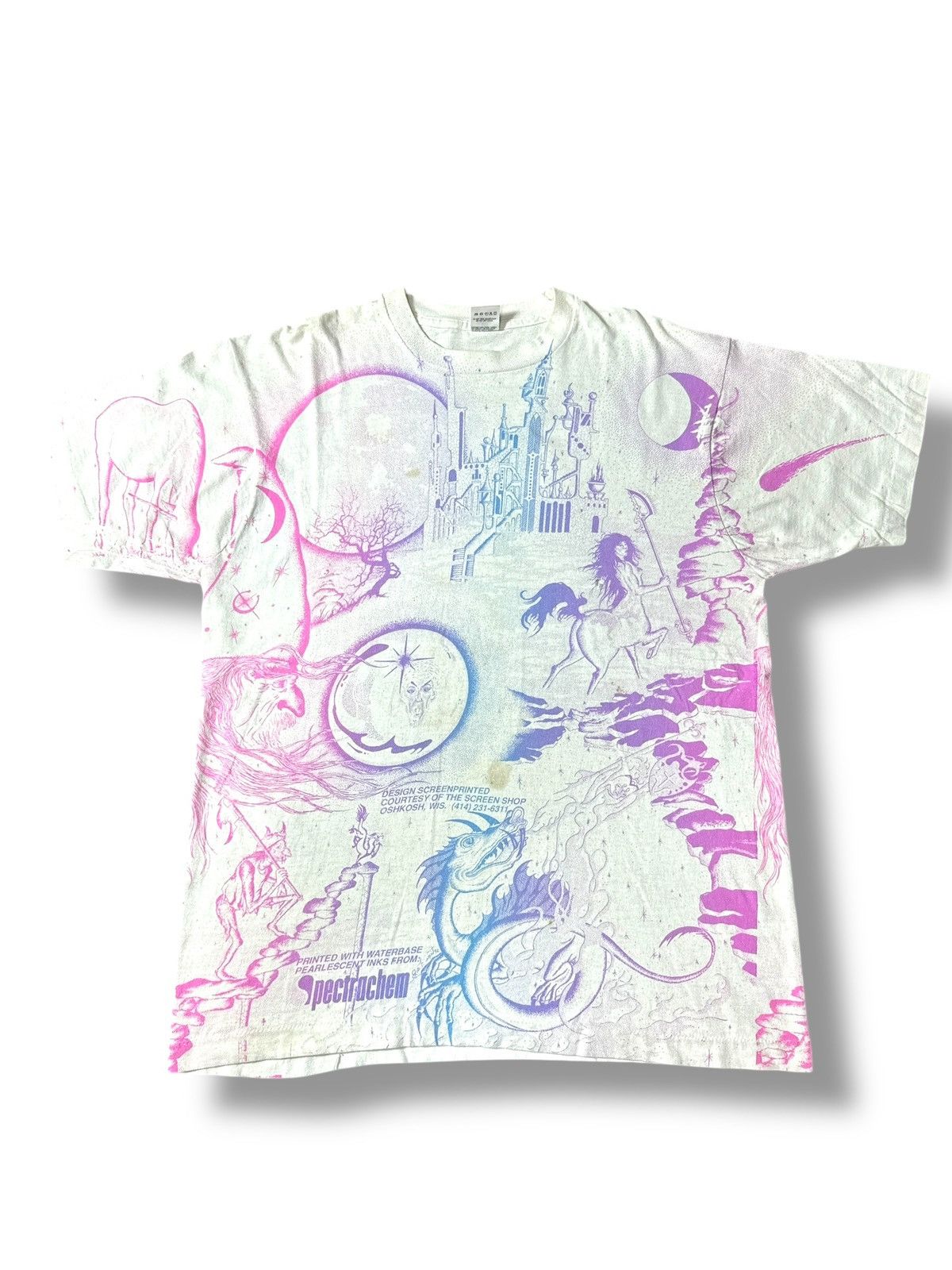 Magical Design × Vintage *RARE* 90w VINTAGE MYTHICAL FANTASY WIZARDS MAGIC AOP TEE Size US XL / EU 56 / 4 - 1 Thumbnail