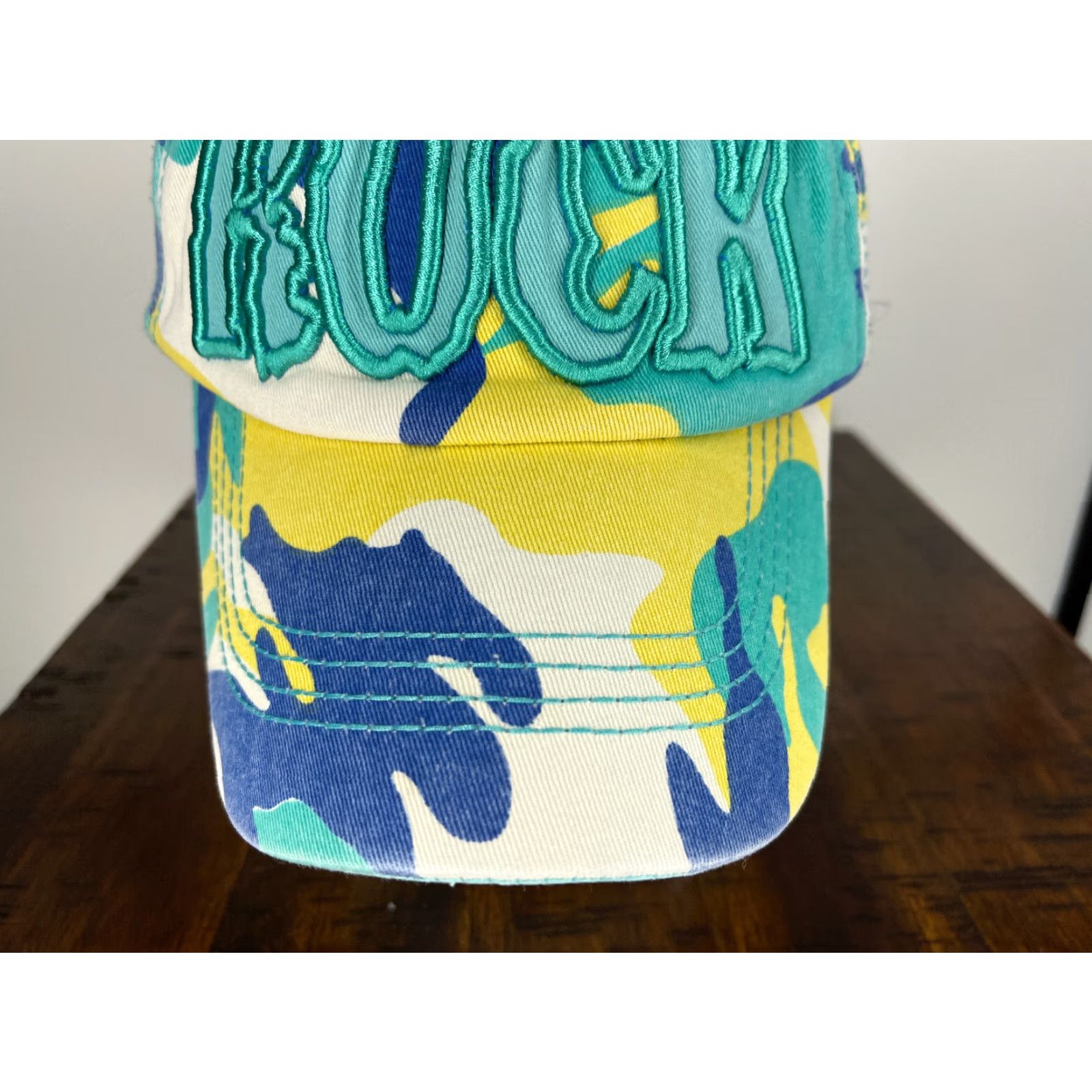 Vintage ROCK Hat Cap Strap Back Adult One Size Blue Yellow Embroidered Camo Cotton Size ONE SIZE - 3 Thumbnail
