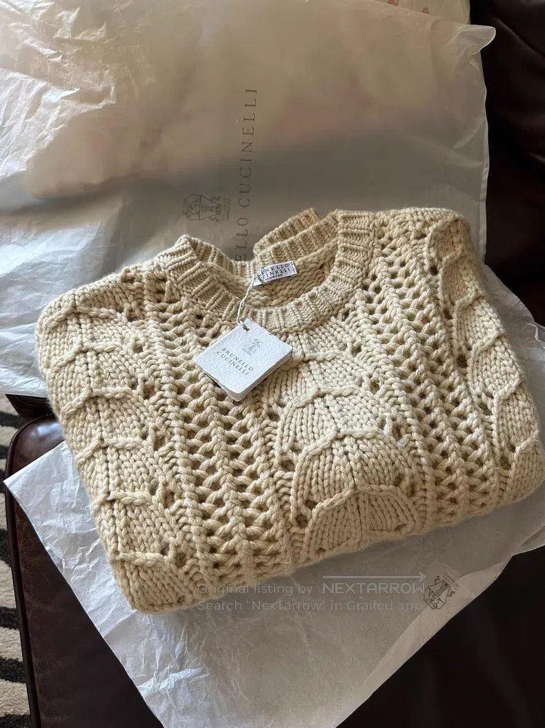 Brunello Cucinelli brunello cucinelli Cashmere Silk Sequin Openwork Sweater Size XS / US 0-2 / IT 36-38 - 2 Thumbnail