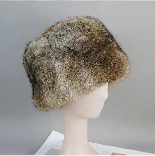 VIBE Warm Natural Rabbit Fur Bomber Hat Size ONE SIZE - 1 Thumbnail