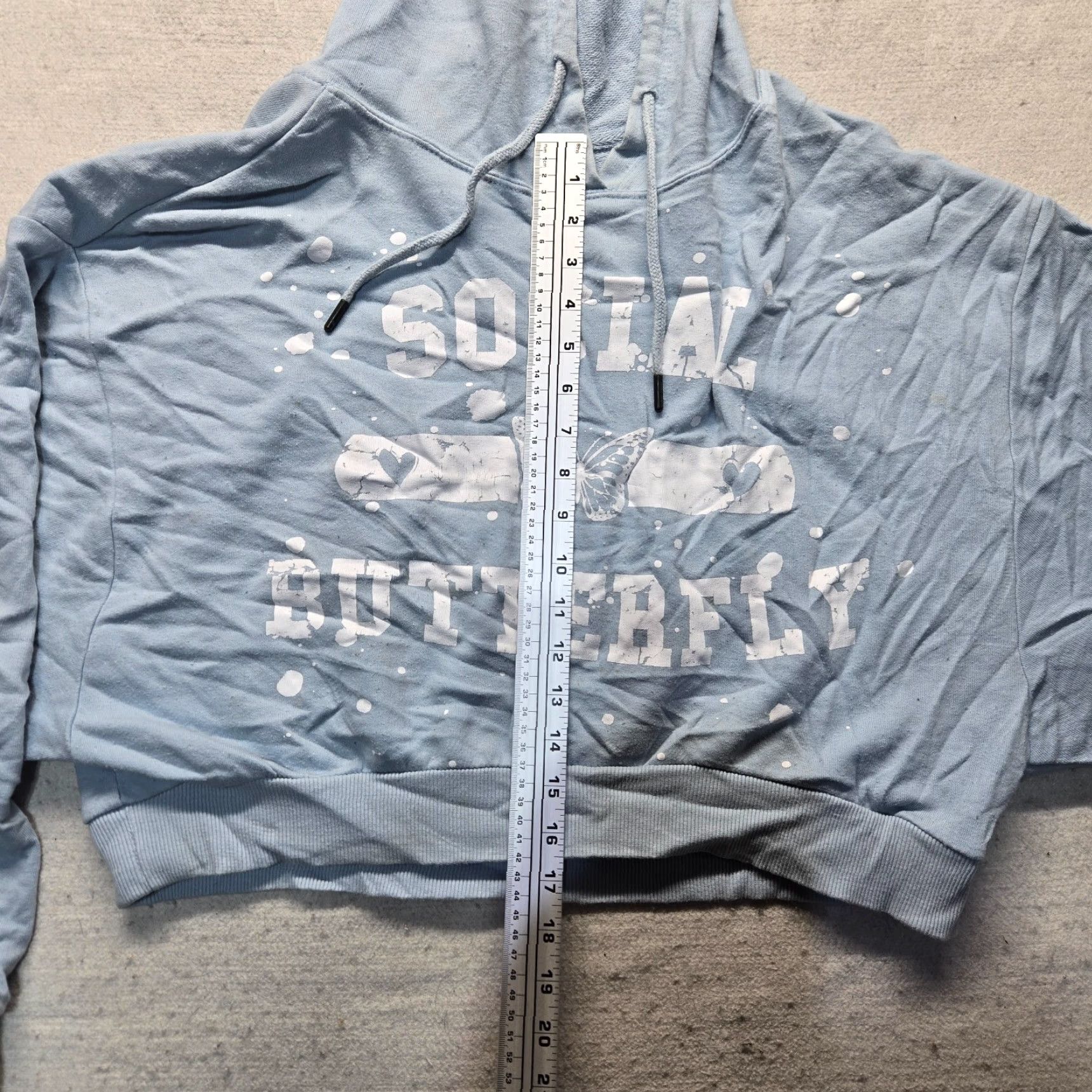 Vintage NO BOUNDARIES Hoodie Women 2XL Blue "SOCIAL BUTTERFLY" Pullover Graphic Print Hooded 90s Festival City USA Butterfly Size XXL / US 16-18 / IT 52-54 - 6 Thumbnail